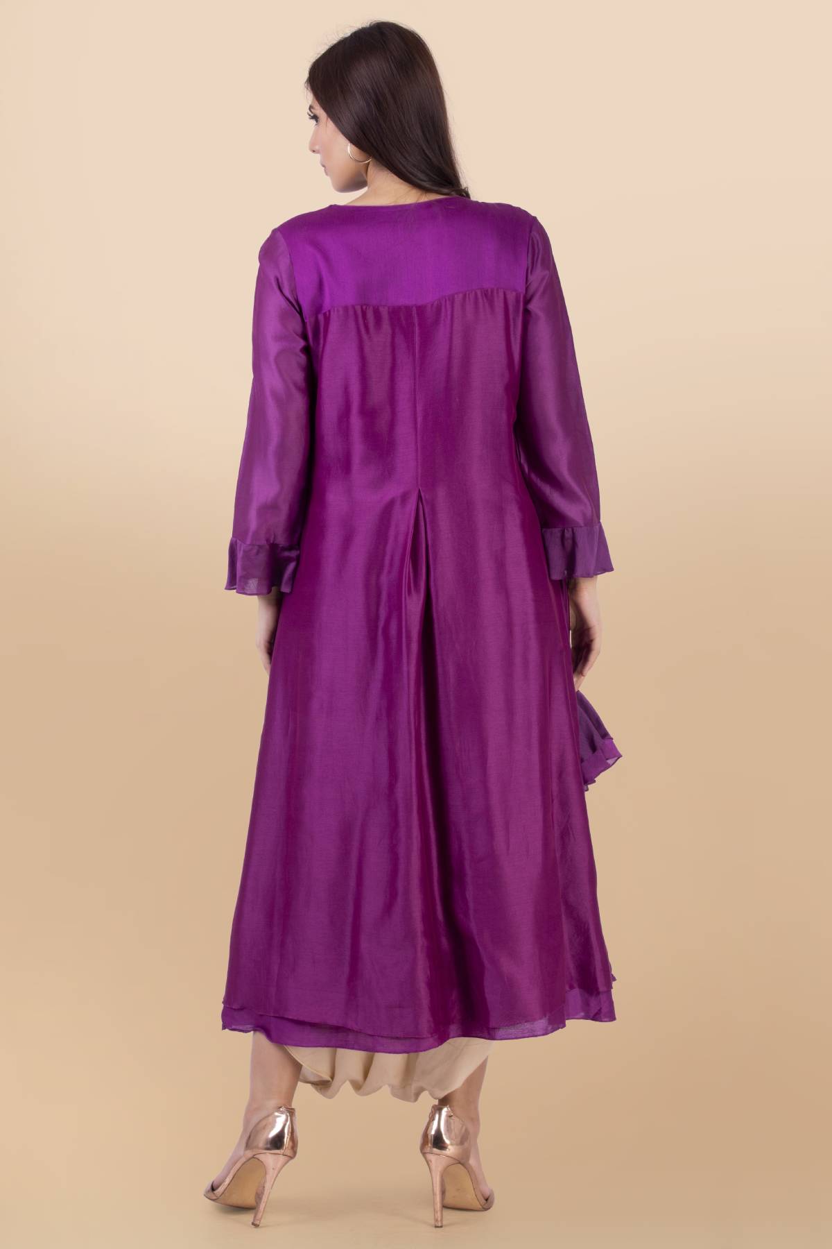 Purple Frill High-Low Dhoti Set
