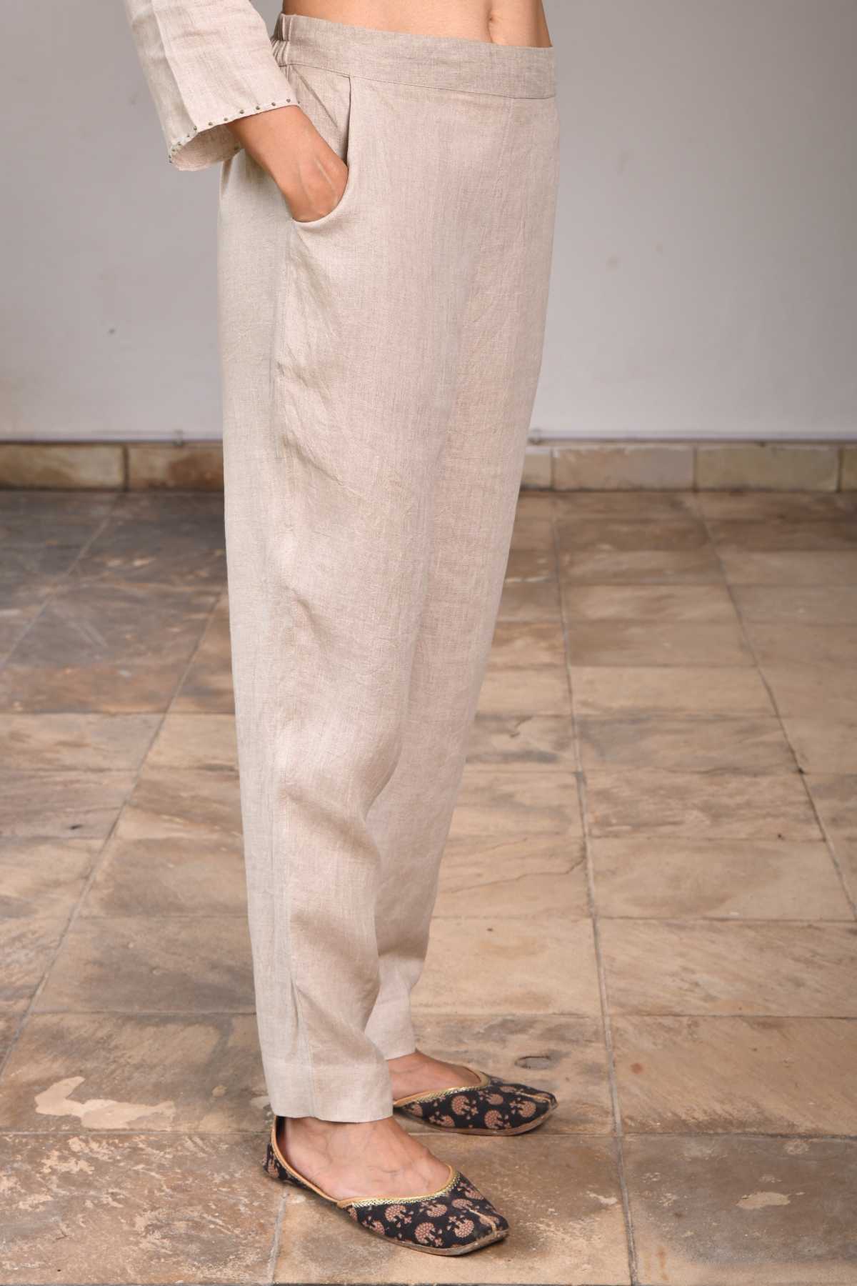 Front Pleated Linen Pants