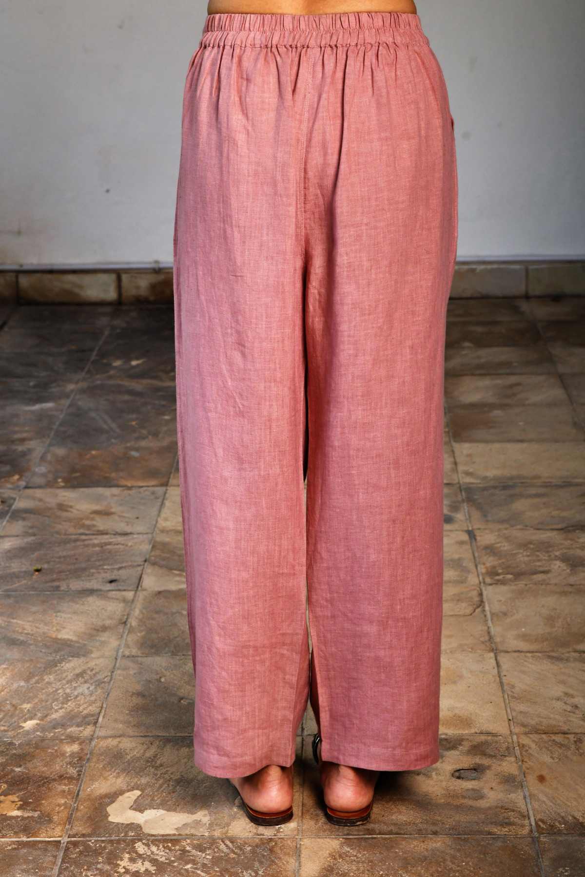 Pink Linen Front Pleated Pants