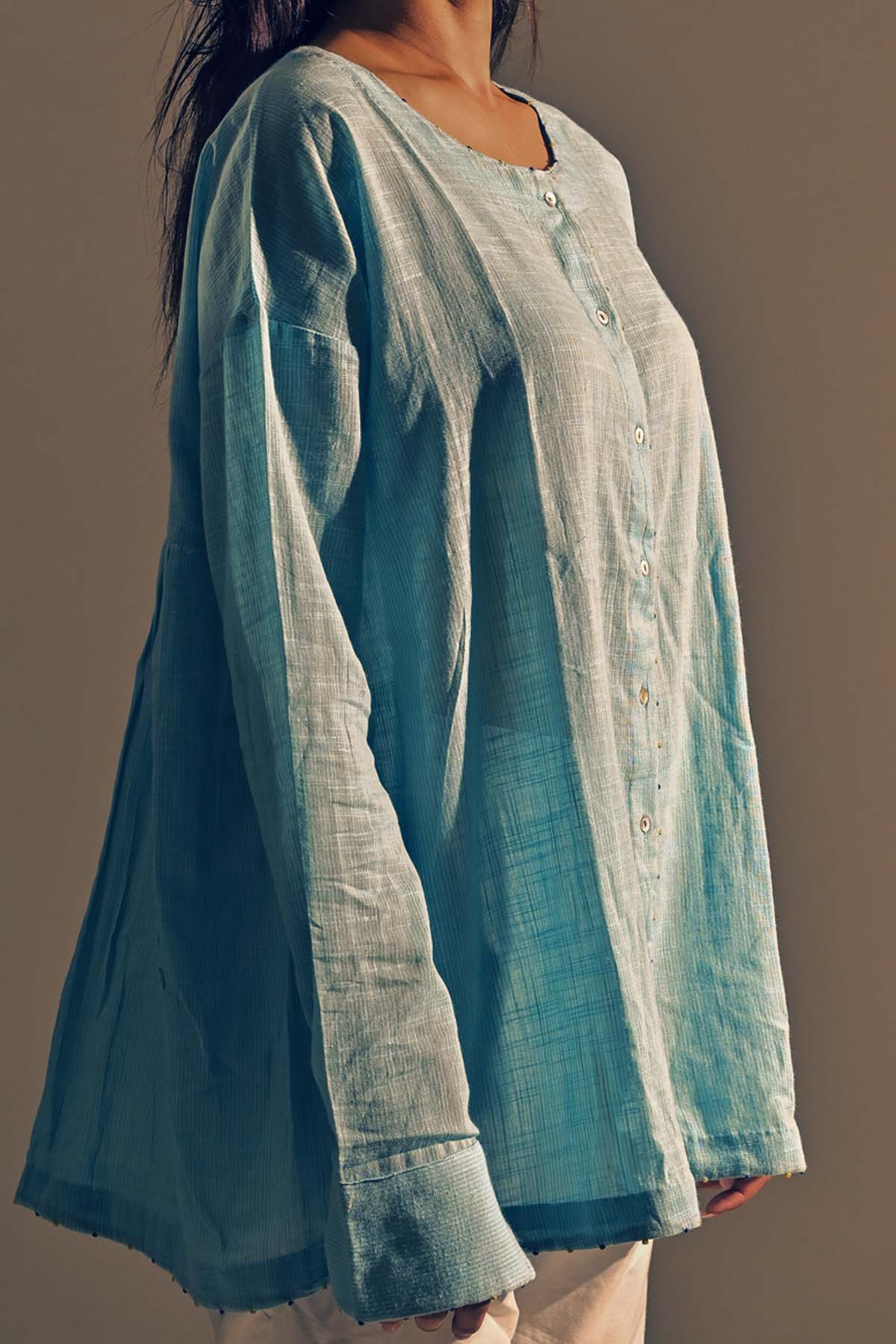 Gathered Front Open Shirt