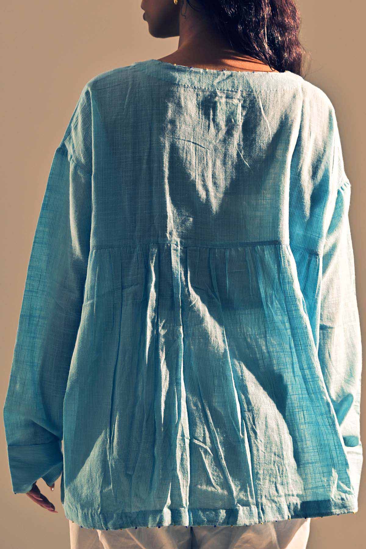 Gathered Front Open Shirt