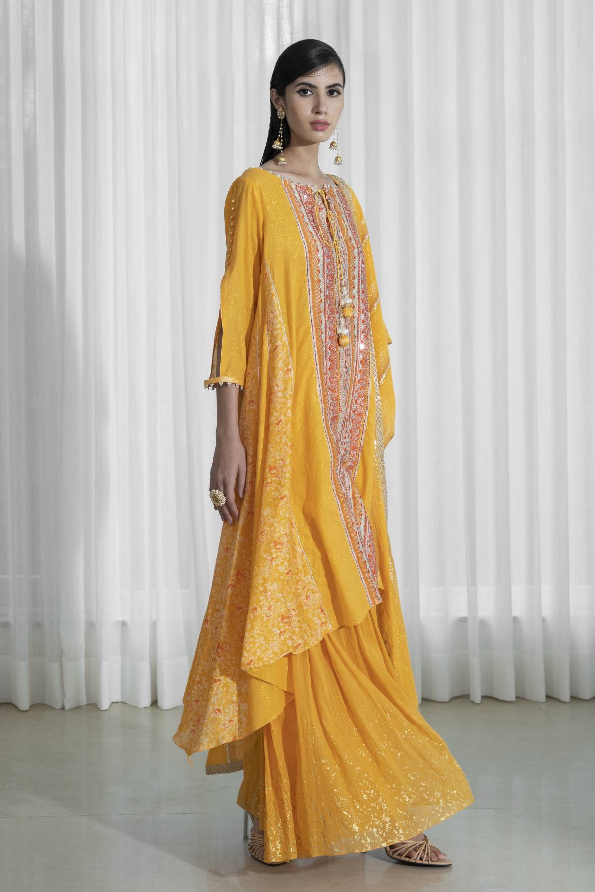 Mustard Gathered Sharara Set