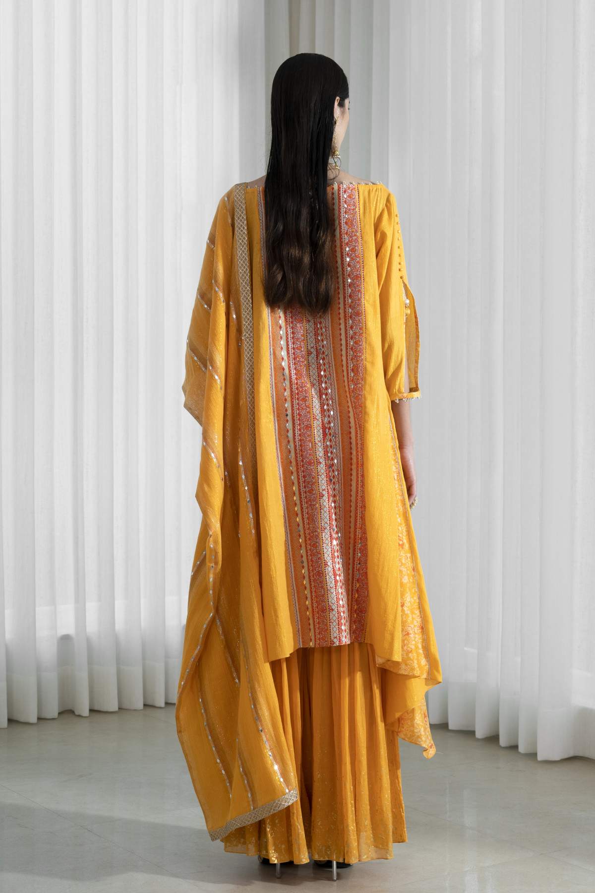 Mustard Gathered Sharara Set