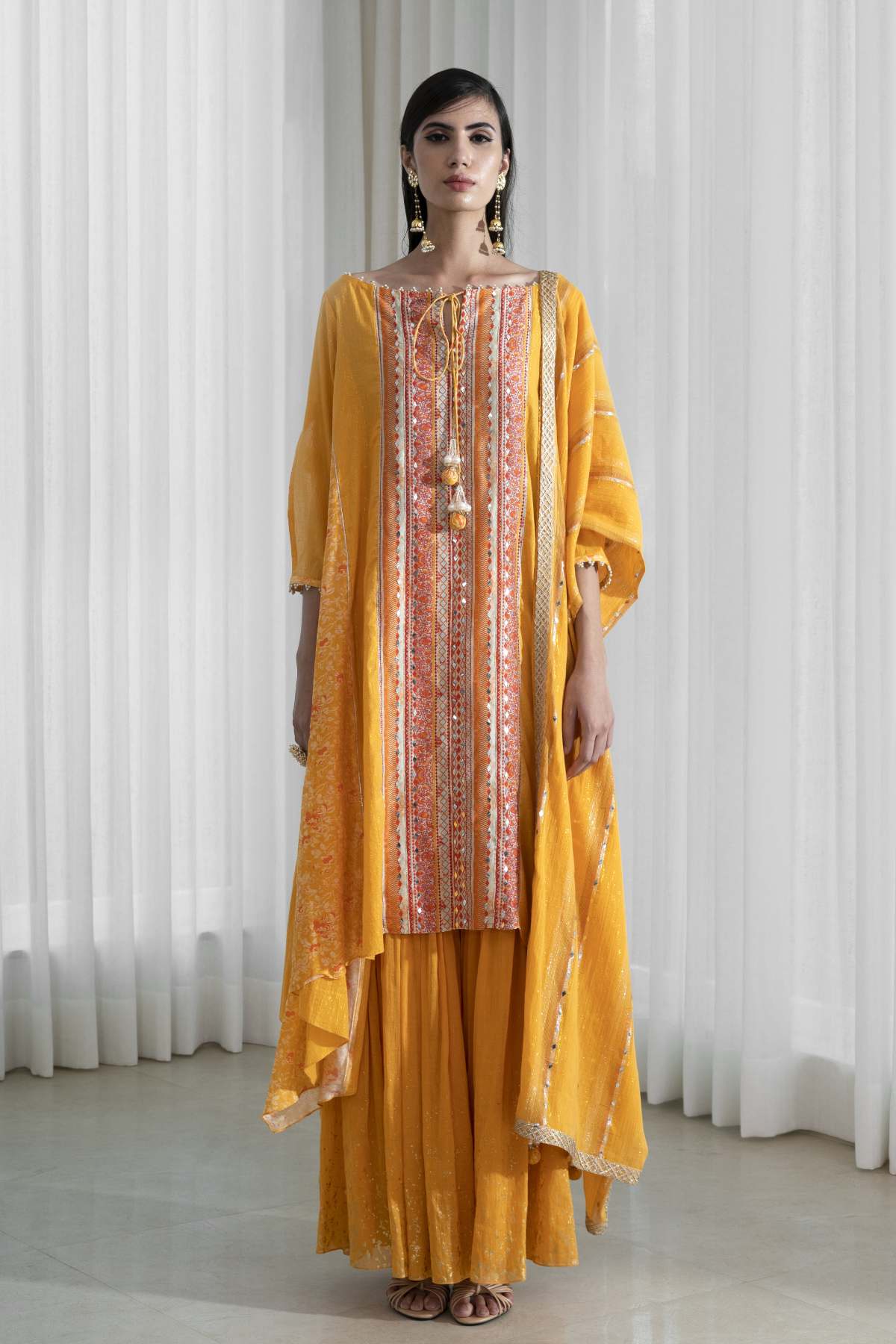 Mustard Gathered Sharara Set
