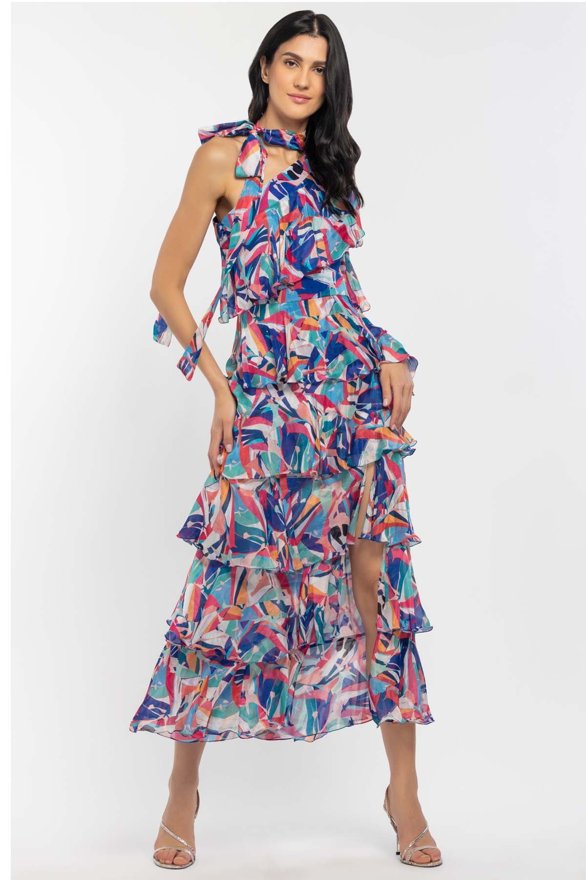 Buy Geometric Print Chiffon Dress by Mandira Wirk