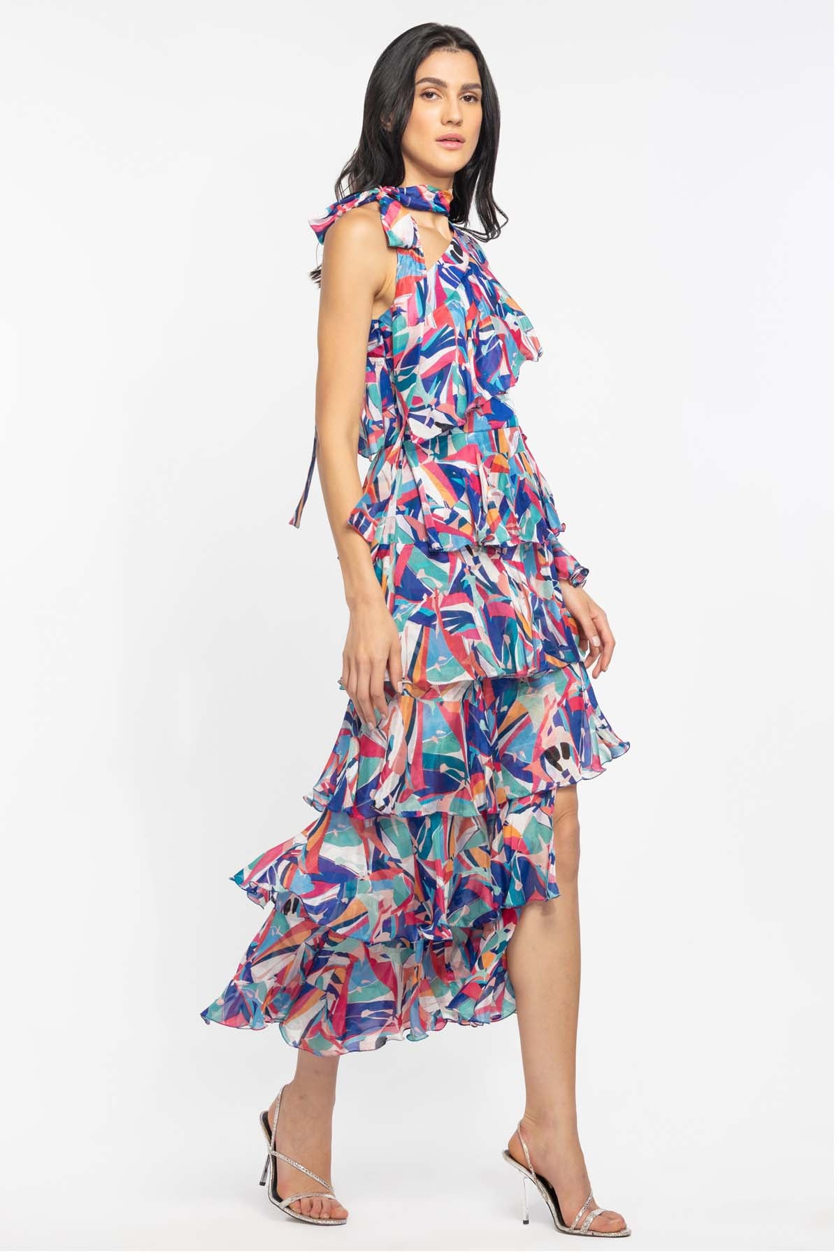 Geometric Print Chiffon Dress