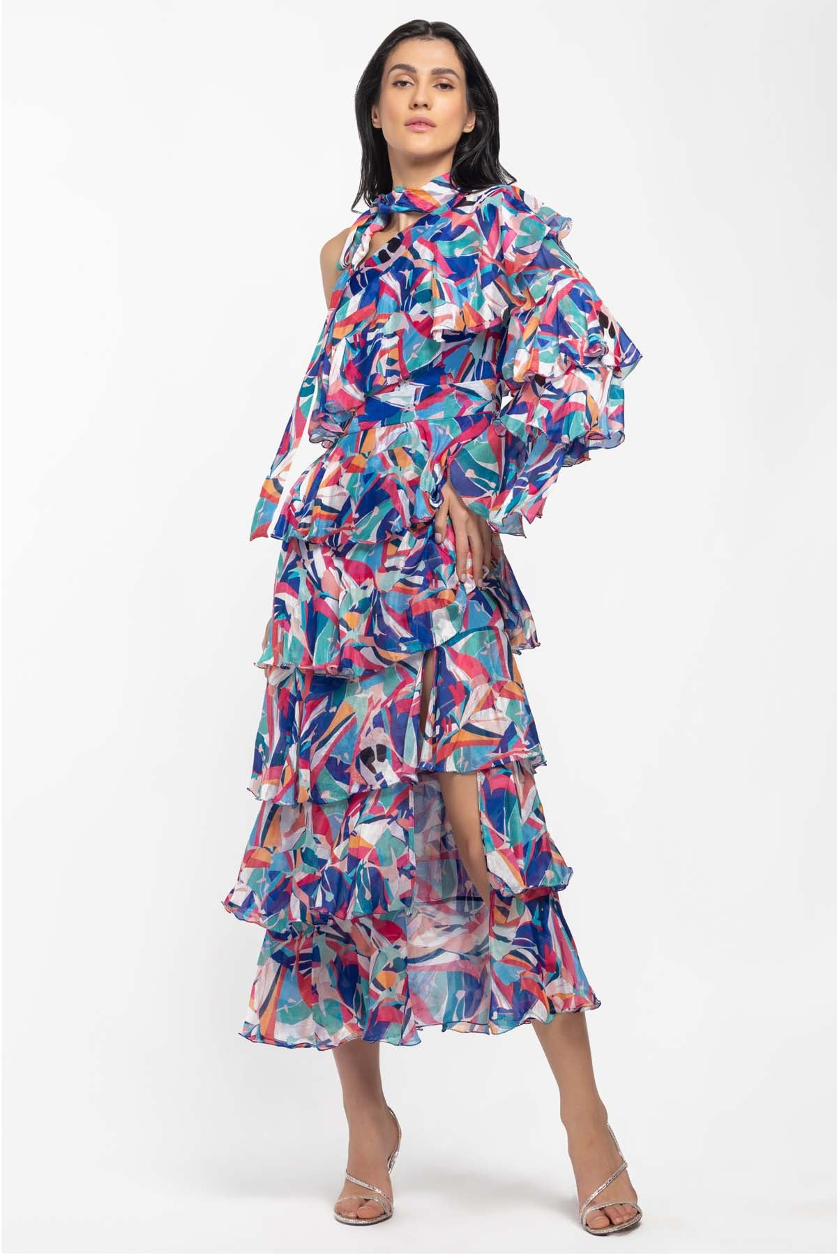 Geometric Print Chiffon Dress