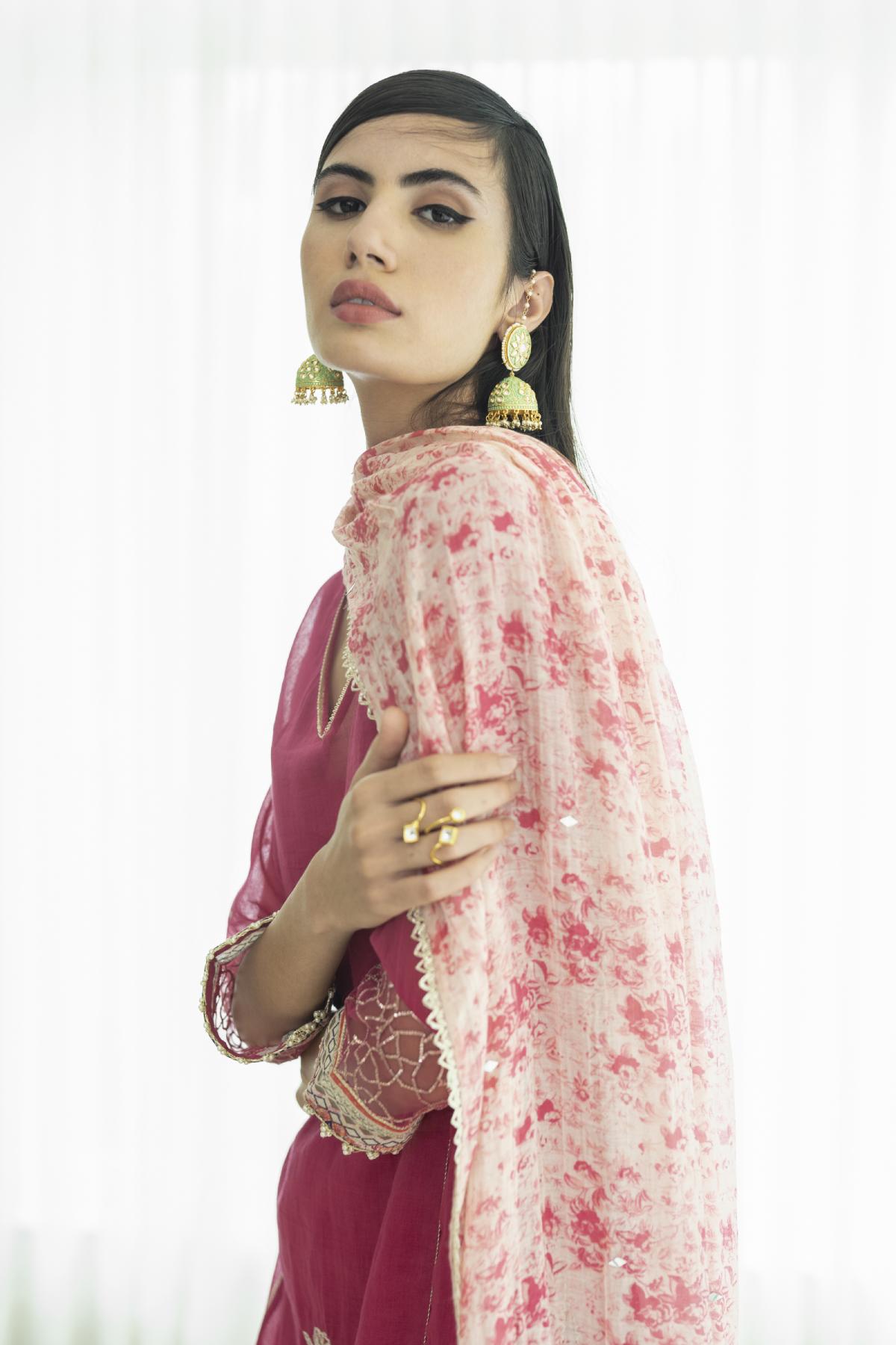 Fuchsia Pink Gota Work Kurta Set