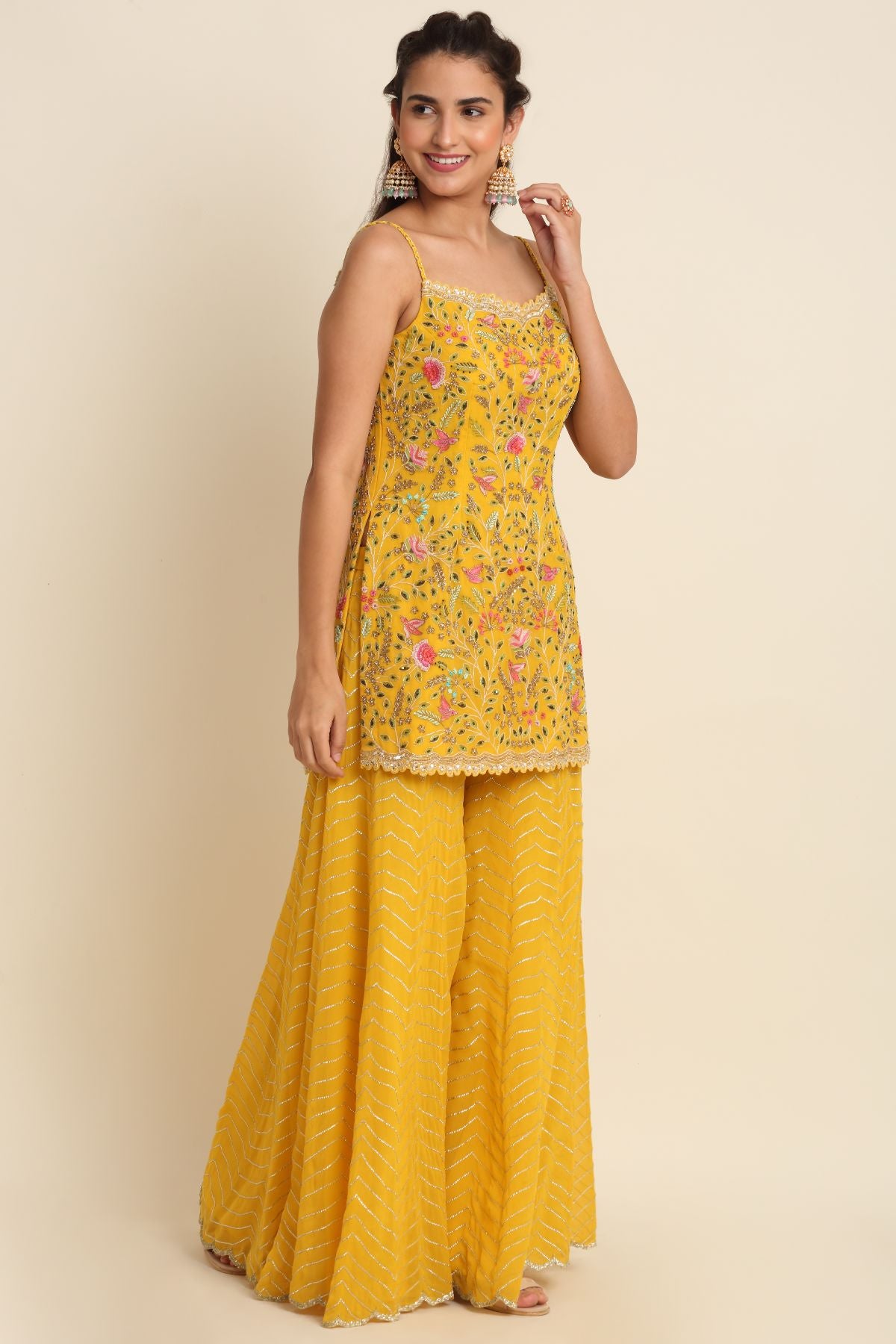 Zardosi Work Yellow Sharara Set