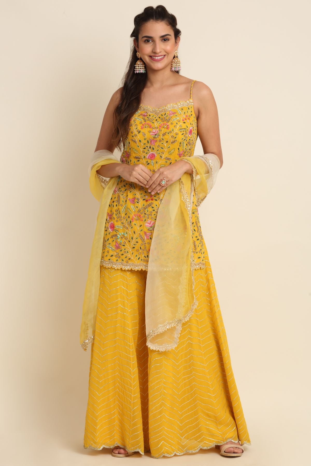 Zardosi Work Yellow Sharara Set
