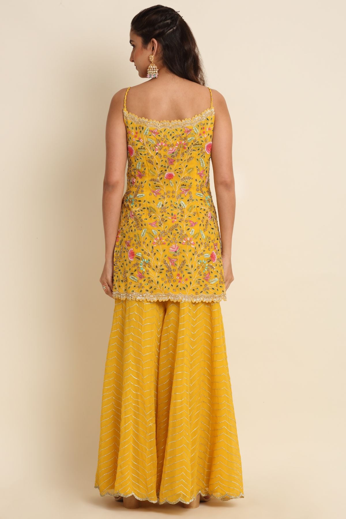 Zardosi Work Yellow Sharara Set