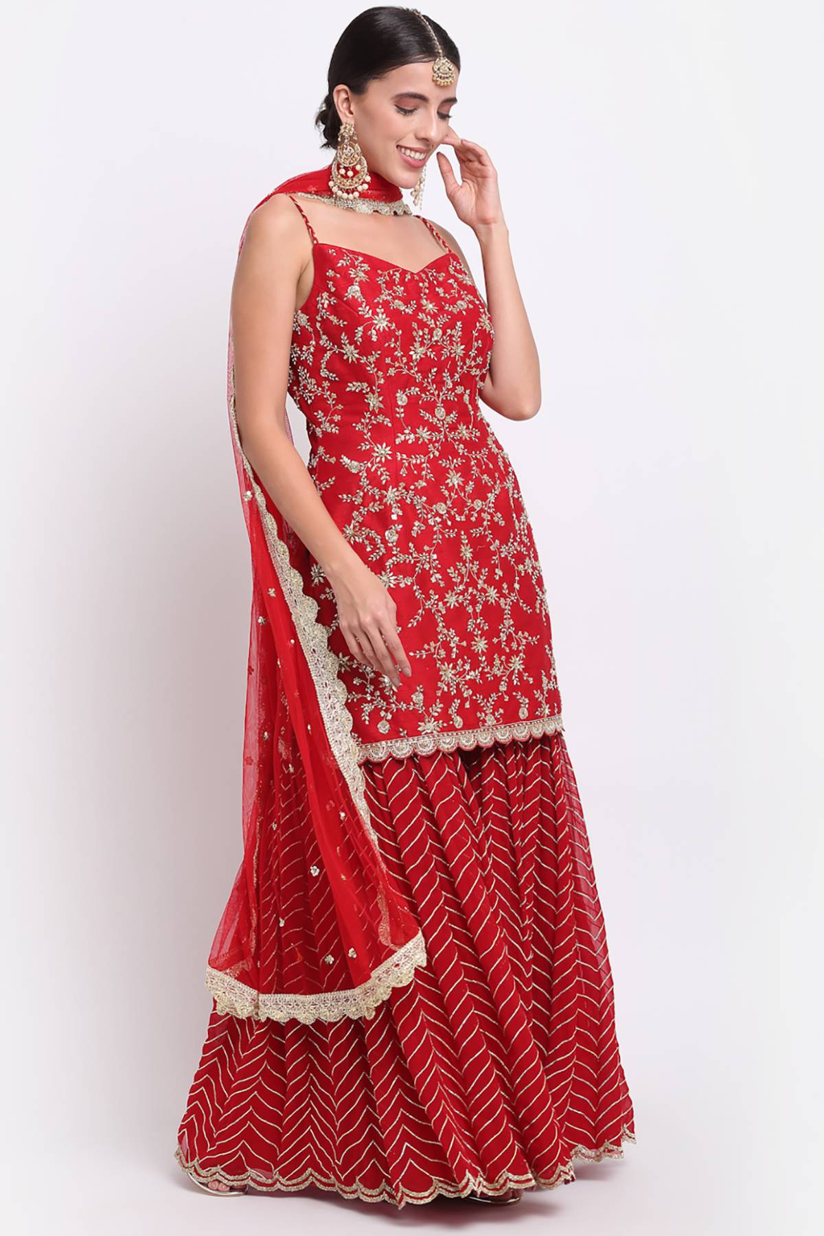 Red Sleeveless Short Kurta Set