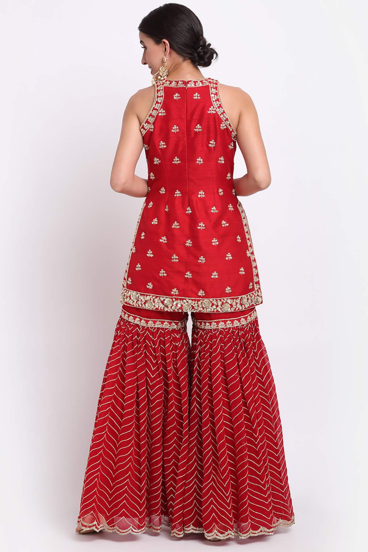 Red Zardosi Gota Sharara Set
