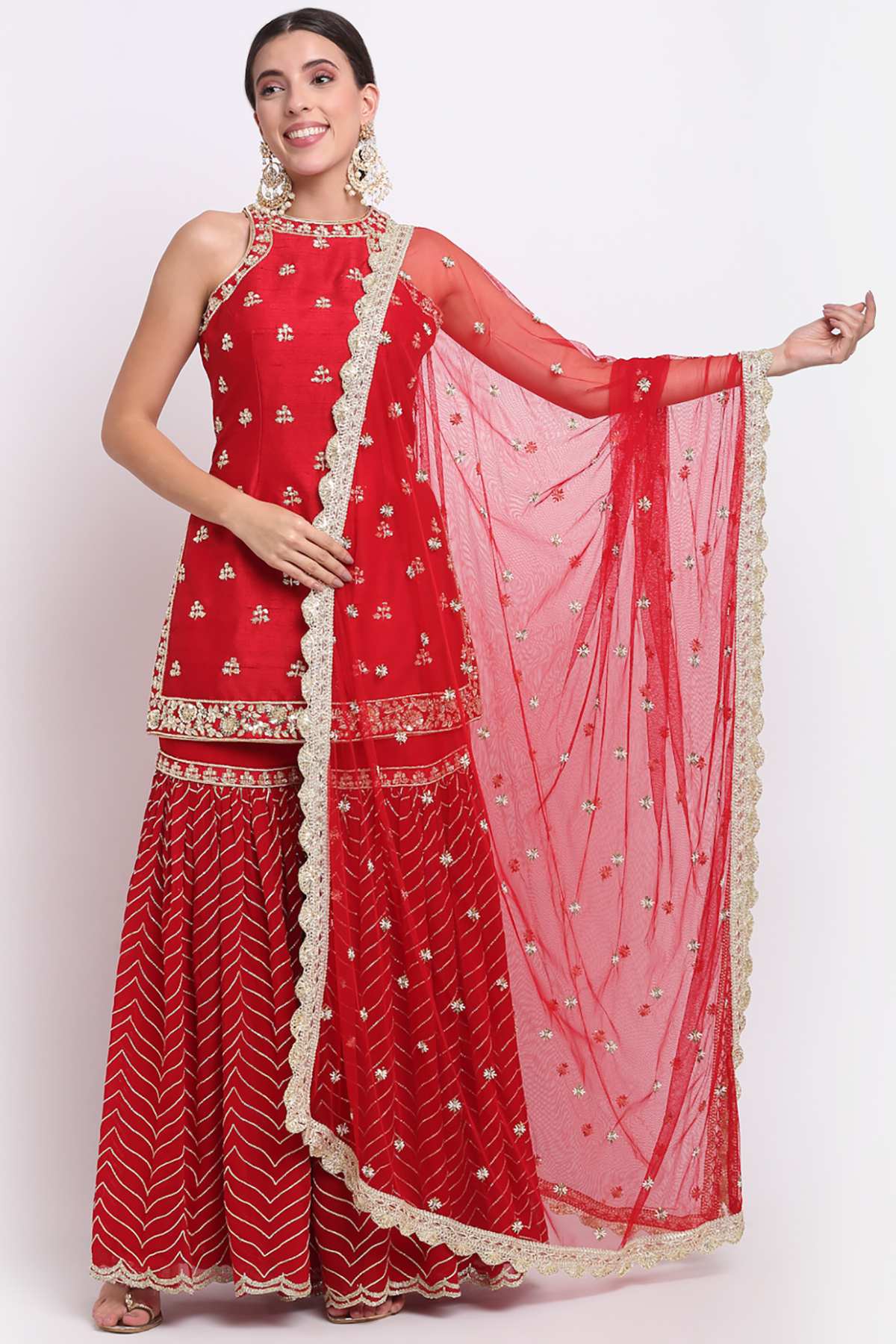 Red Zardosi Gota Sharara Set