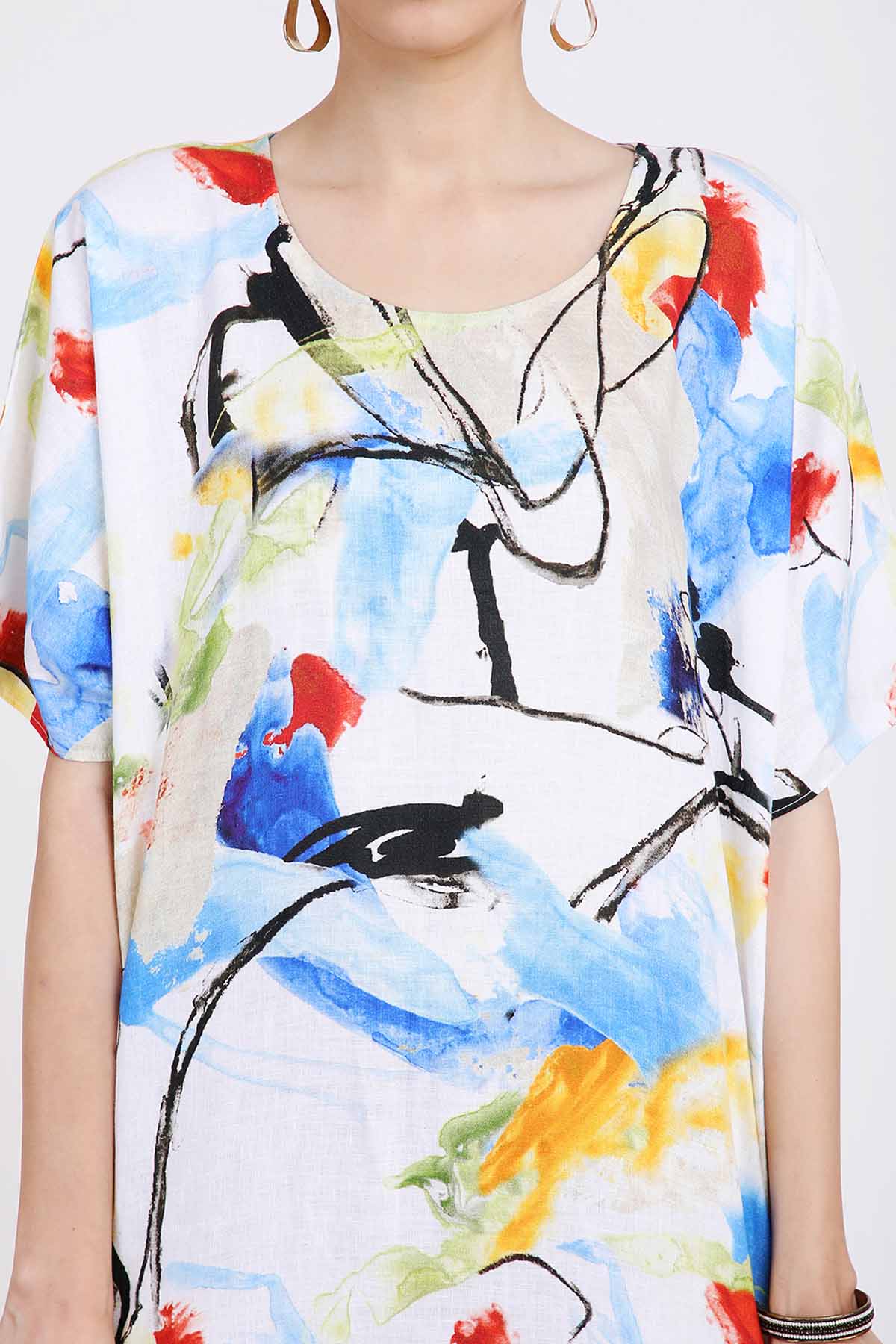 Graffiti Printed Linen Kaftan