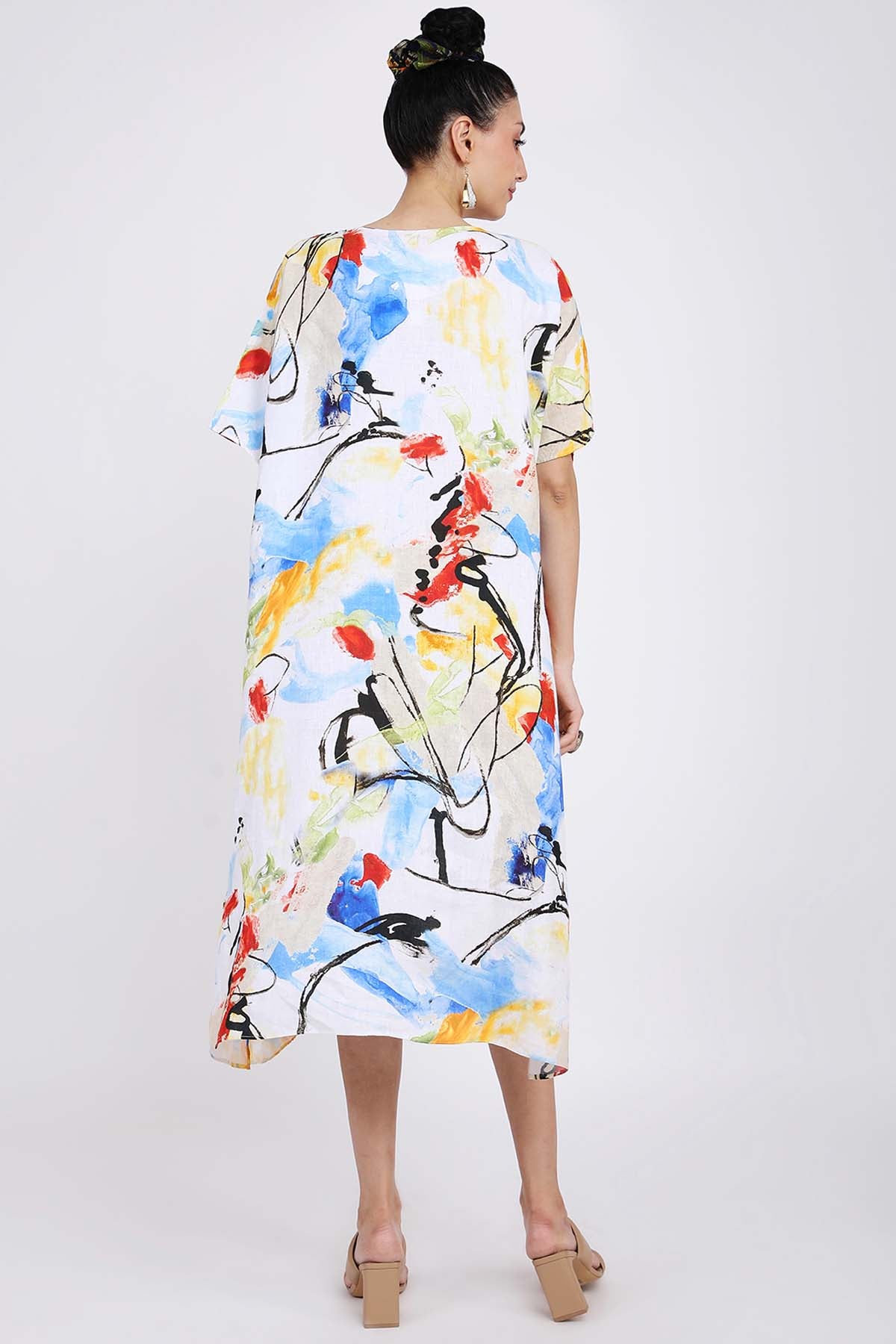 Graffiti Printed Linen Kaftan