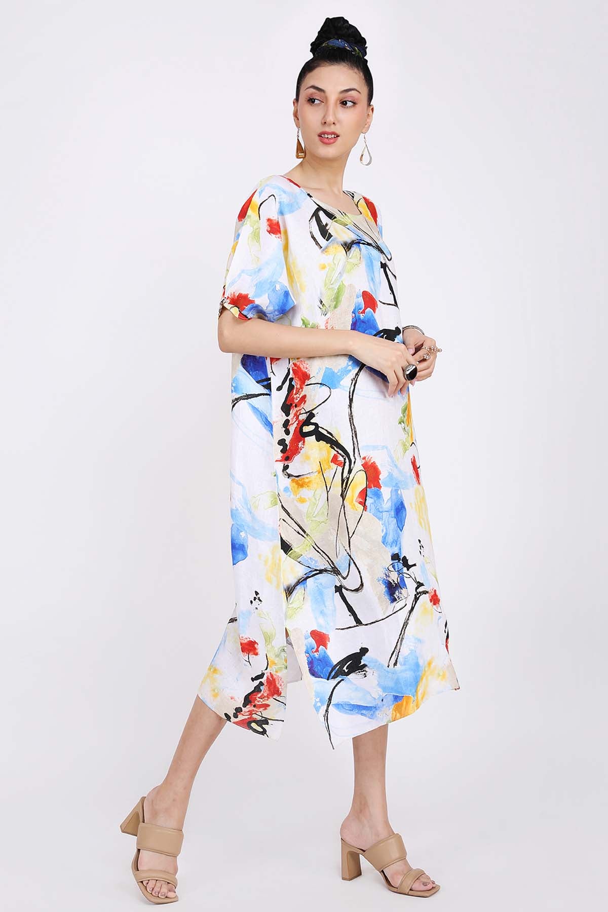 Graffiti Printed Linen Kaftan