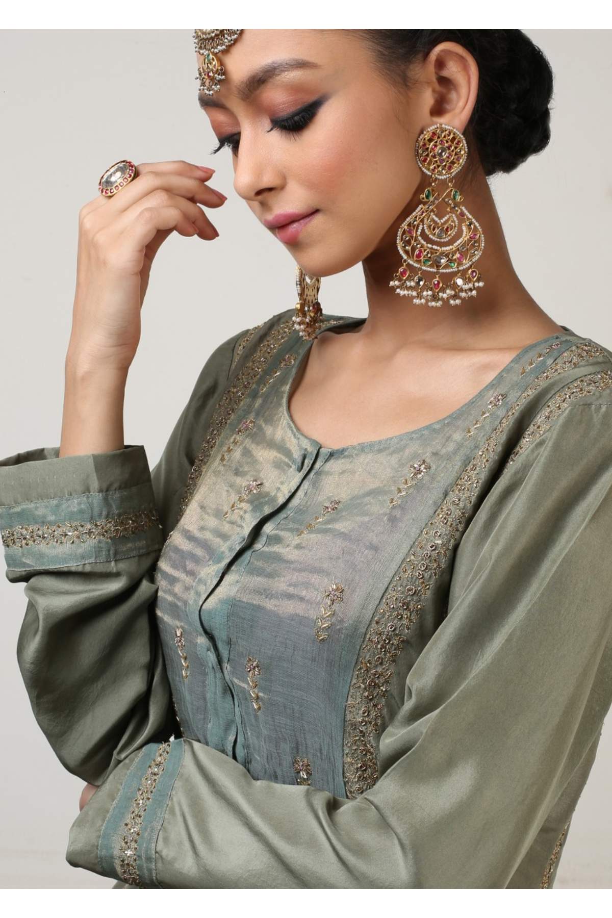 Green Zardosi Flared Kurta Set