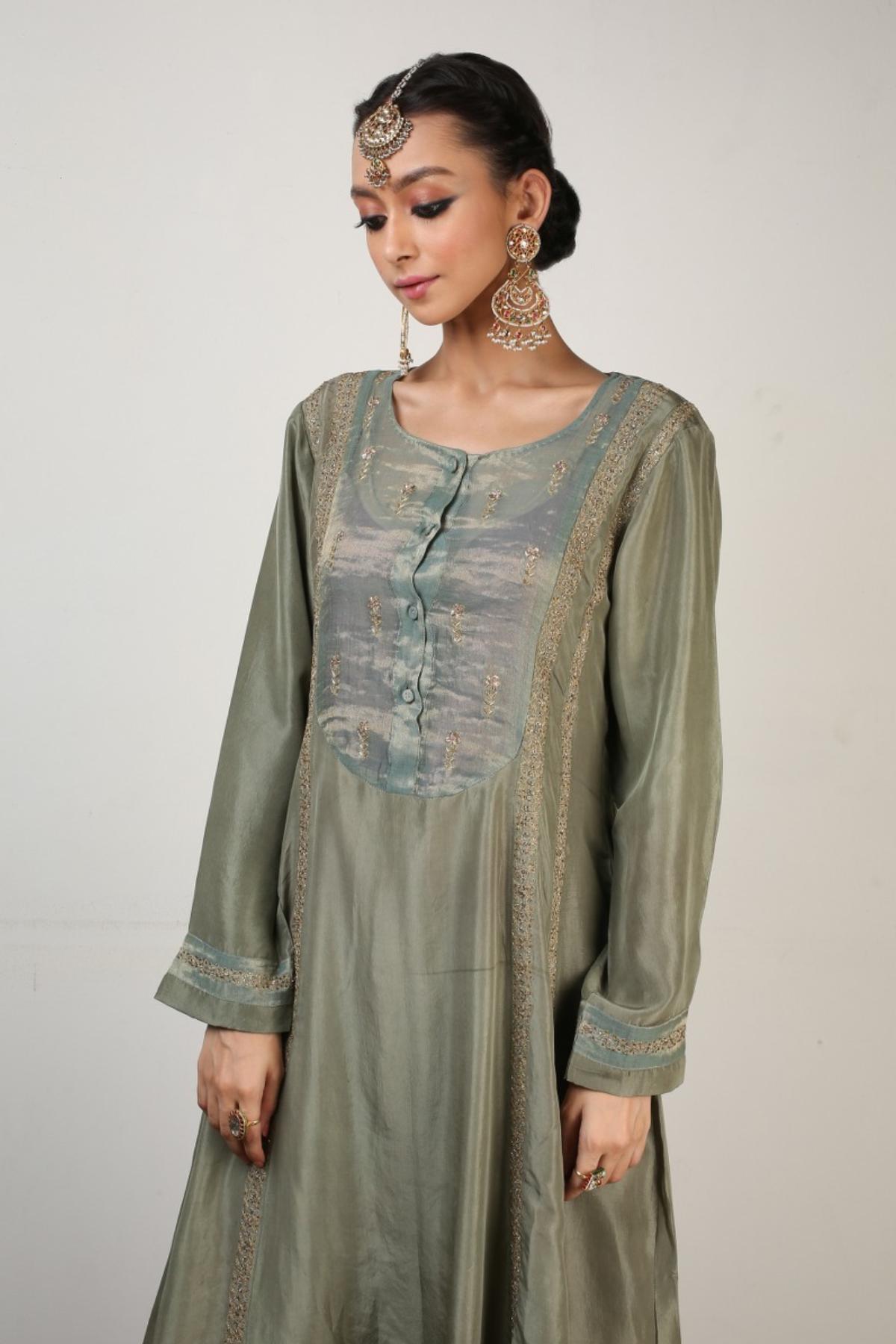 Green Zardosi Flared Kurta Set