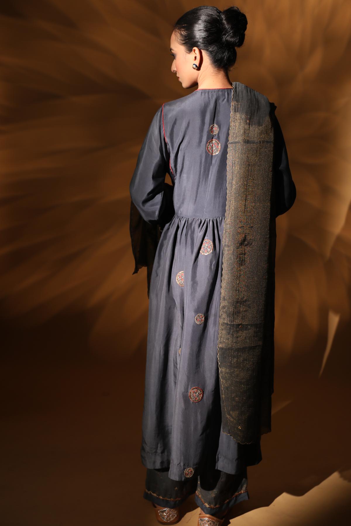 Charcoal Habutai Silk Kurta Set