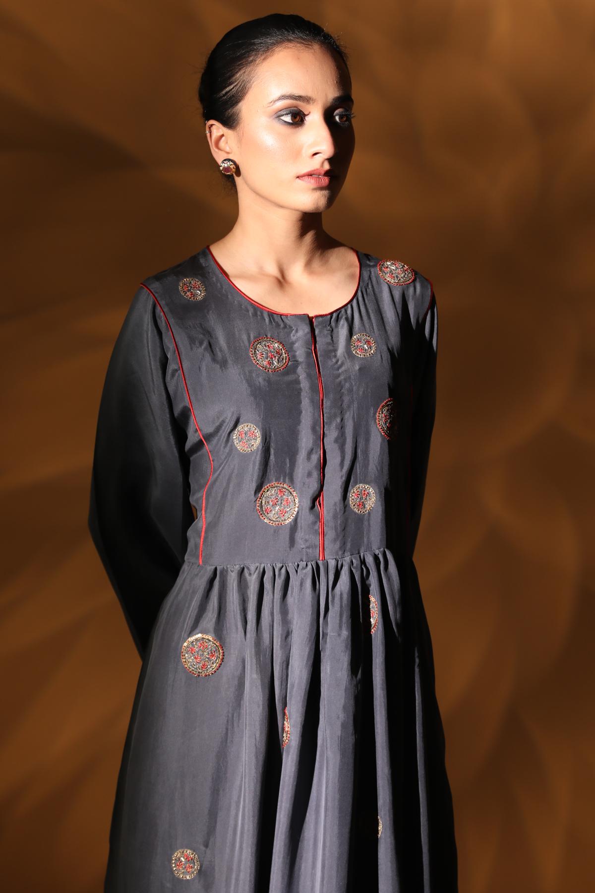 Charcoal Habutai Silk Kurta Set