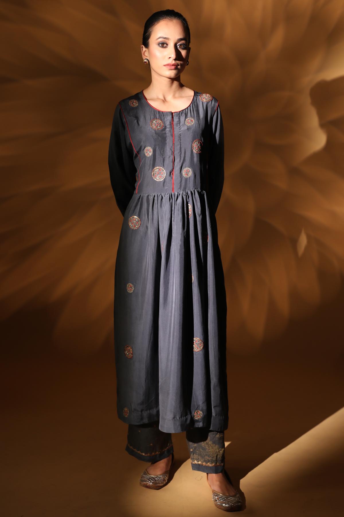 Charcoal Habutai Silk Kurta Set