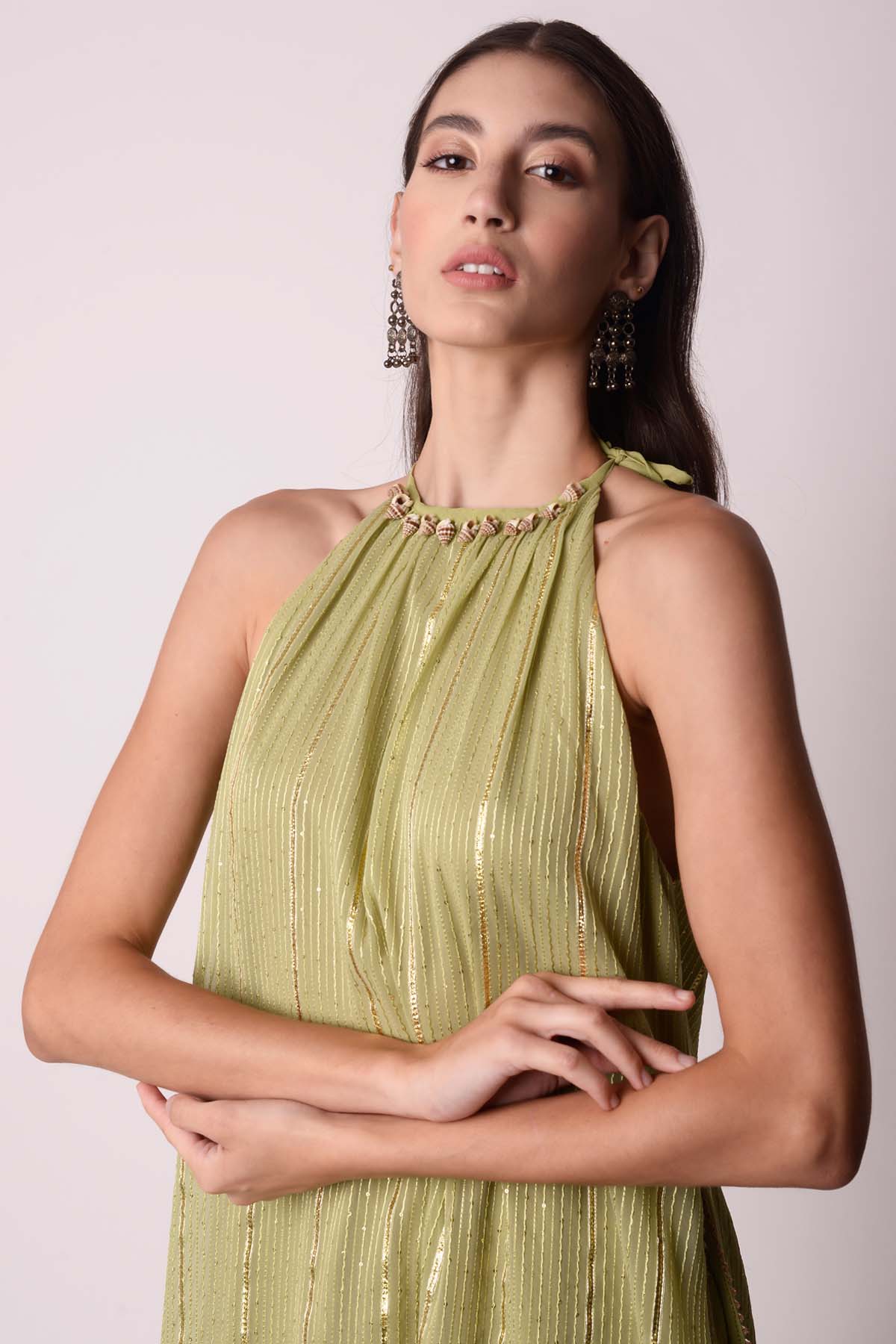 Halter Embroidered Kurta Set