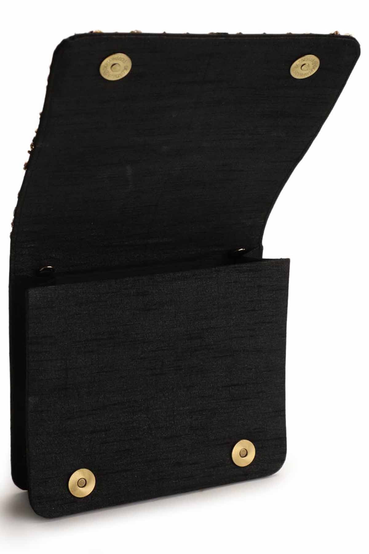 Gold & Black Embroidered Clutch