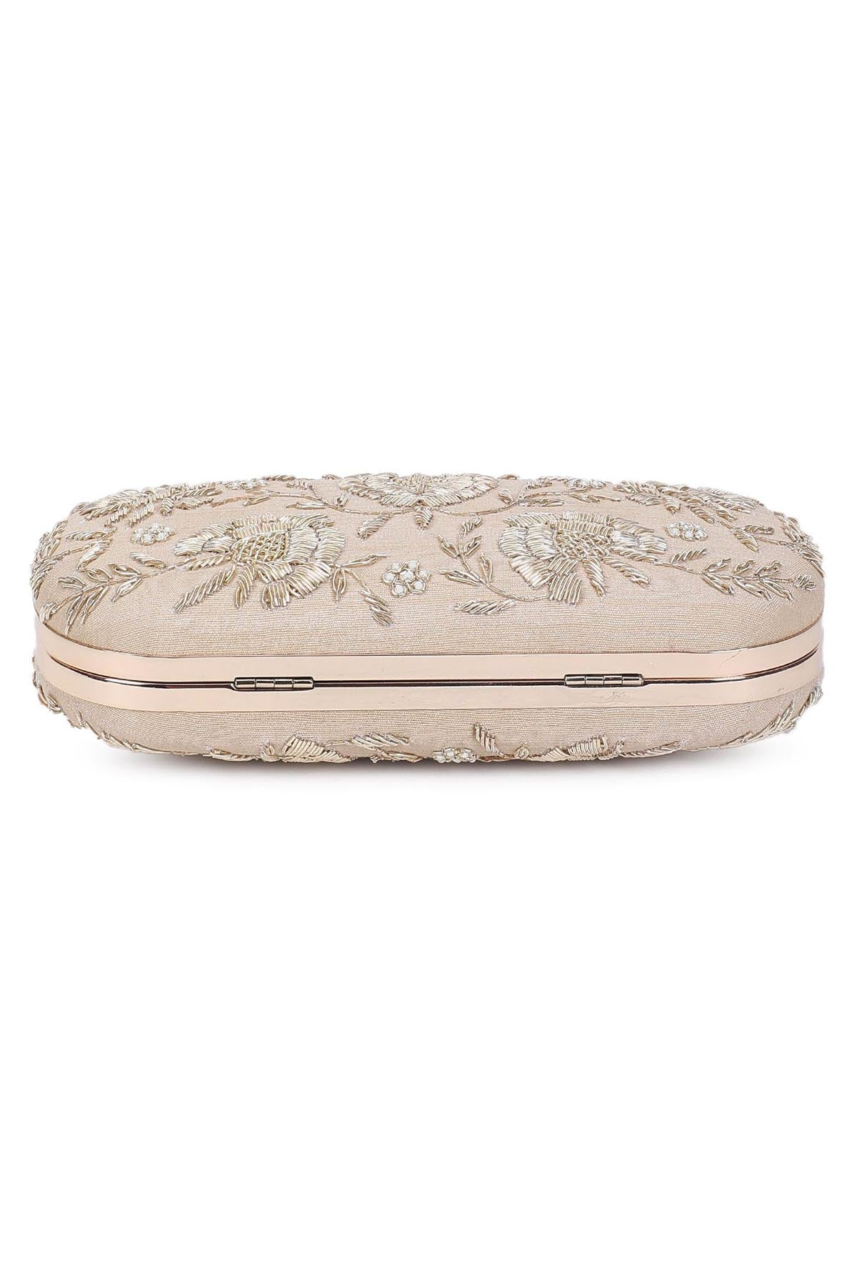 Gold Raw Silk Embroidered Clutch