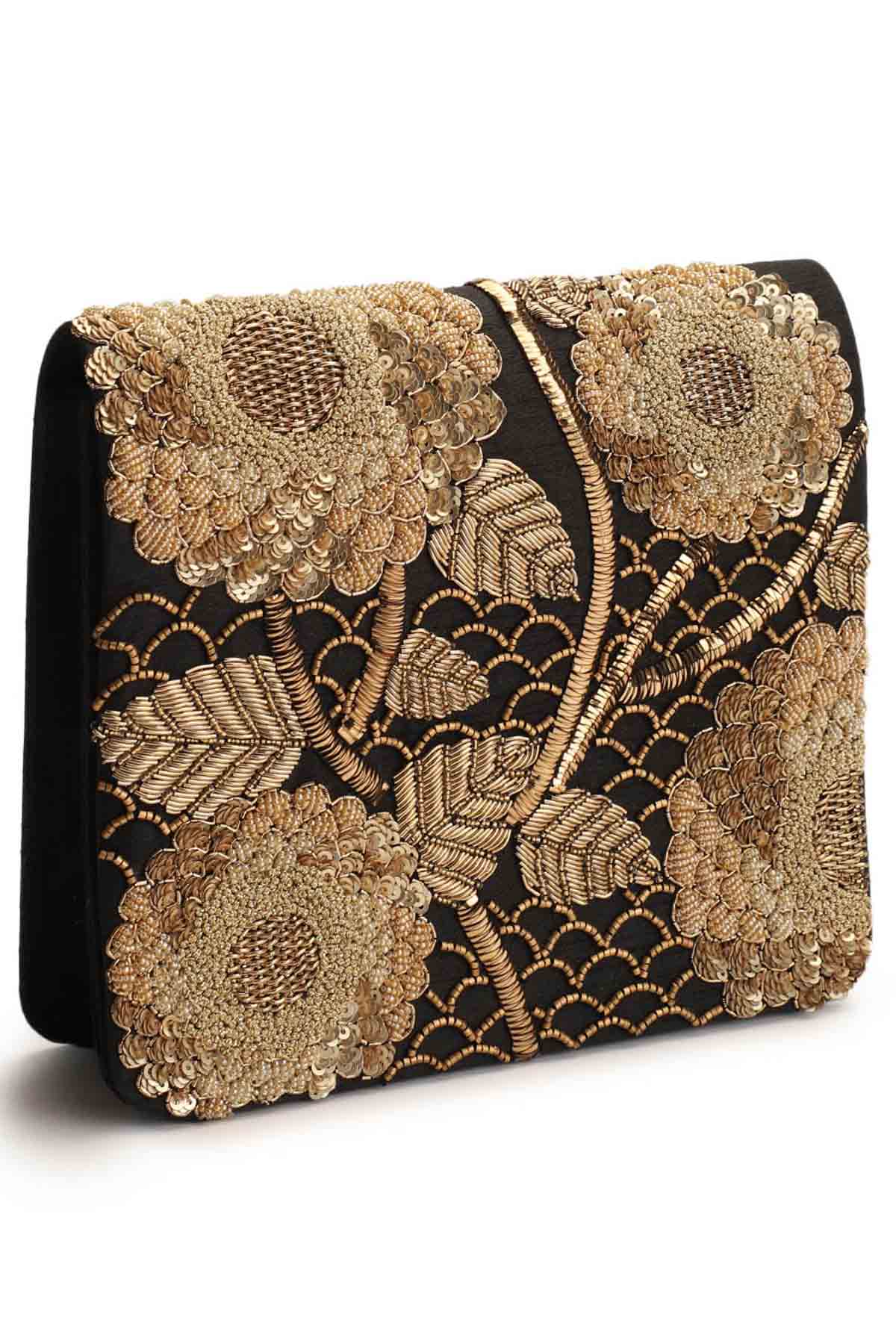 Gold & Black Embroidered Clutch