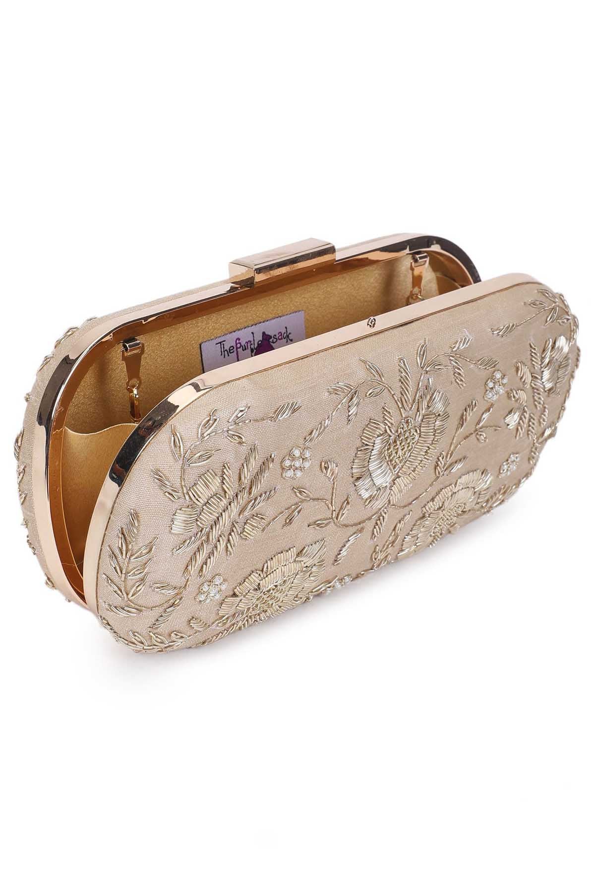 Gold Raw Silk Embroidered Clutch