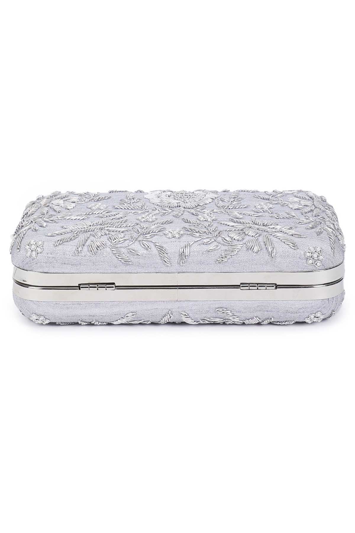 Silver Hand Embroidered Clutch