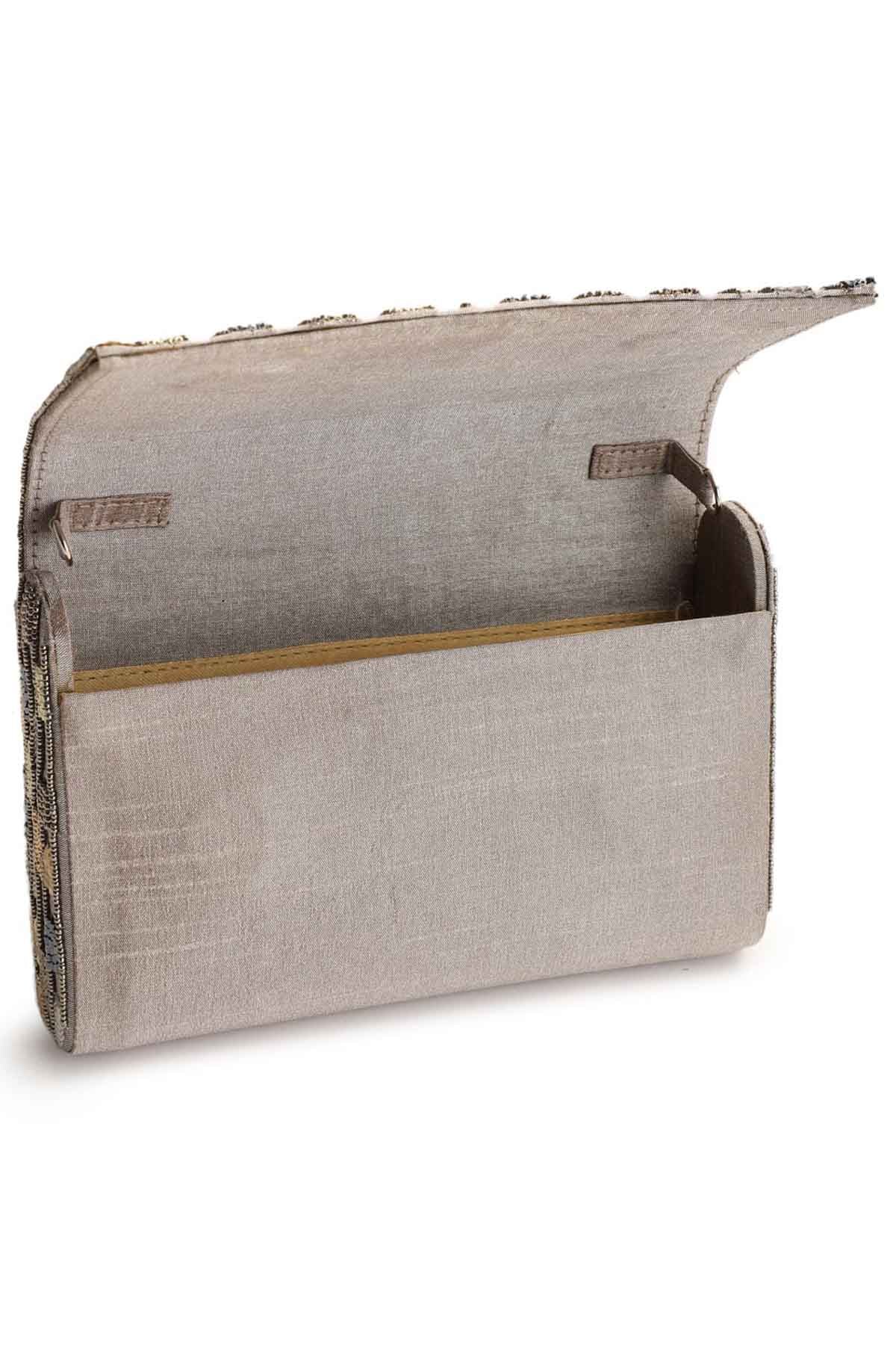 Grey Hand Embroidered Clutch