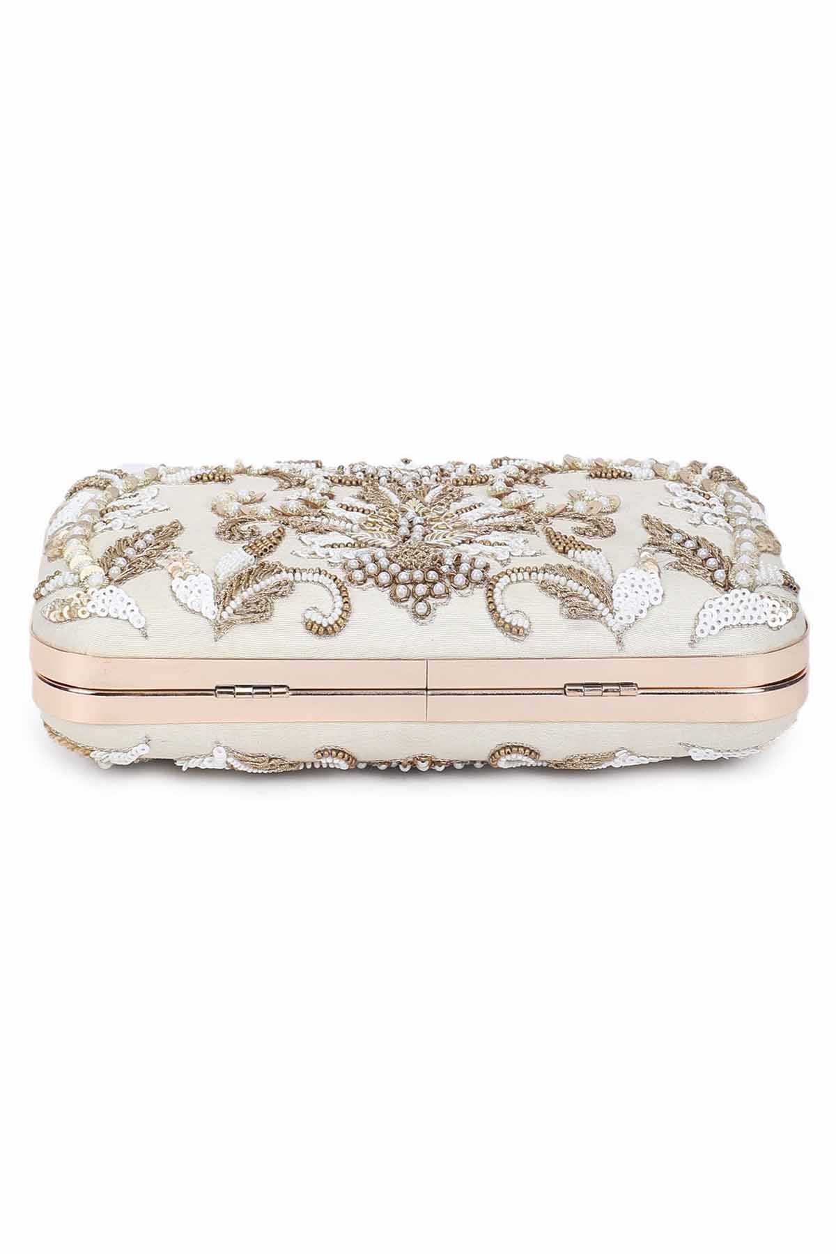 Beige Hand Embroidered Clutch