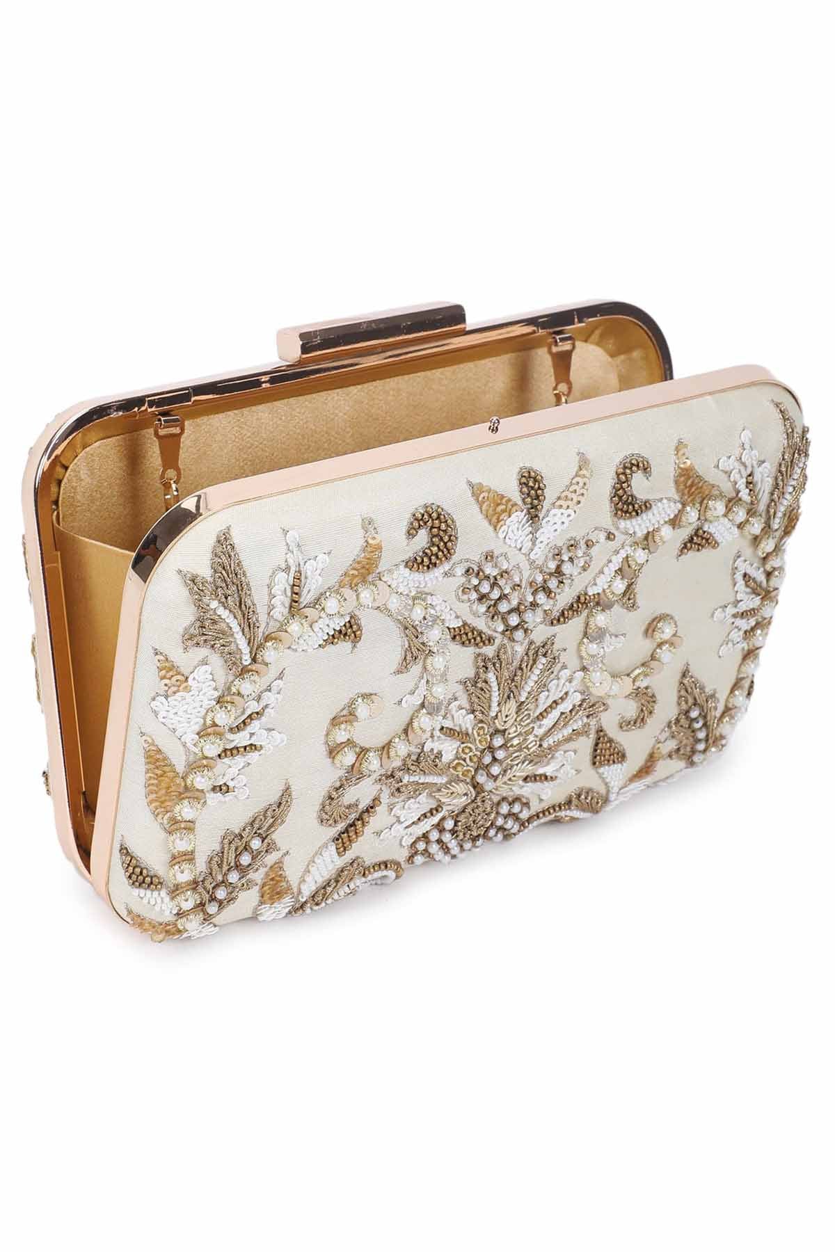 Beige Hand Embroidered Clutch