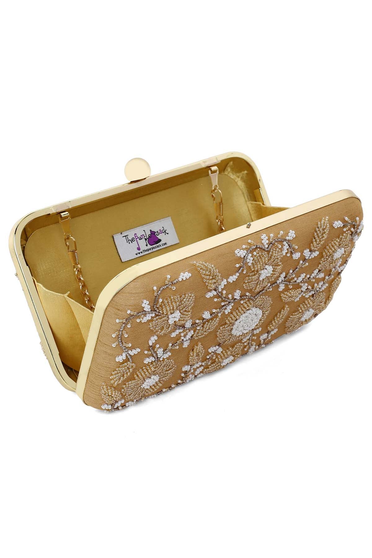 Gold Beads Embroidered Clutch