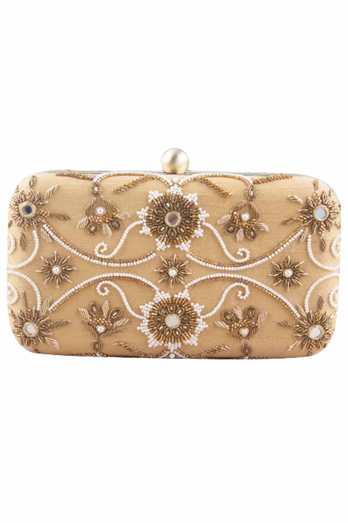 Gold Embroidered Beads Clutch