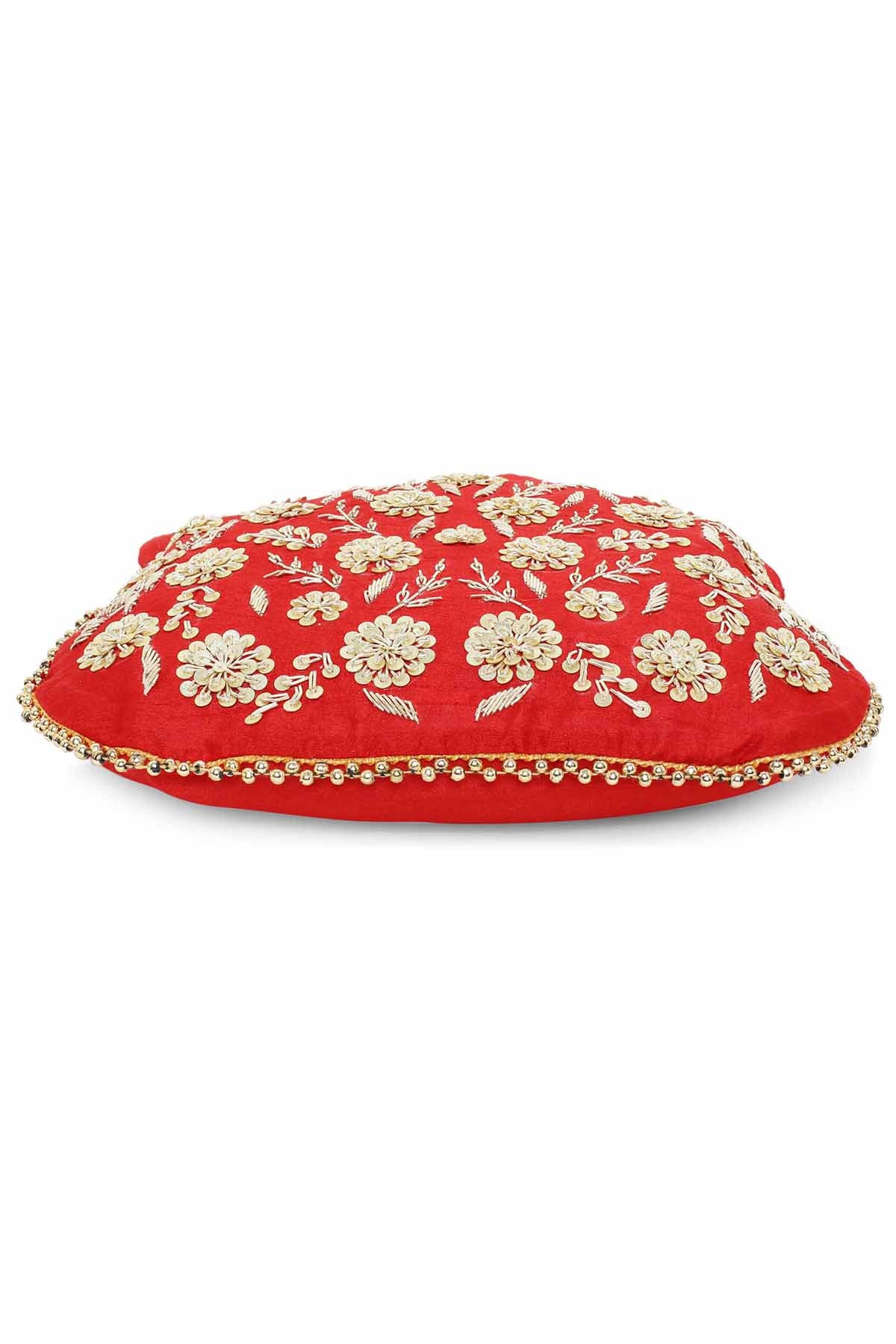 Red Raw Silk Embroidered Potli