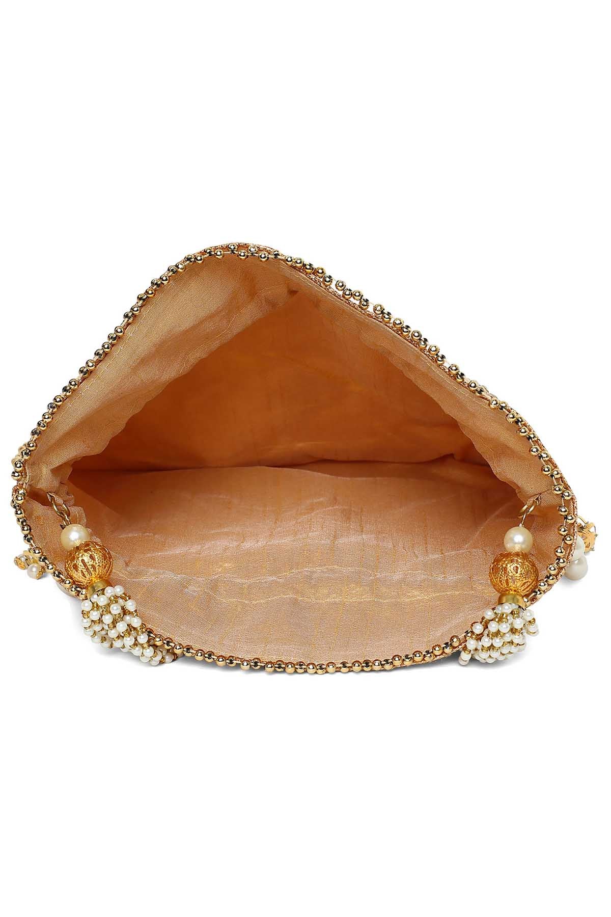 Gold Raw Silk Embroidered Potli