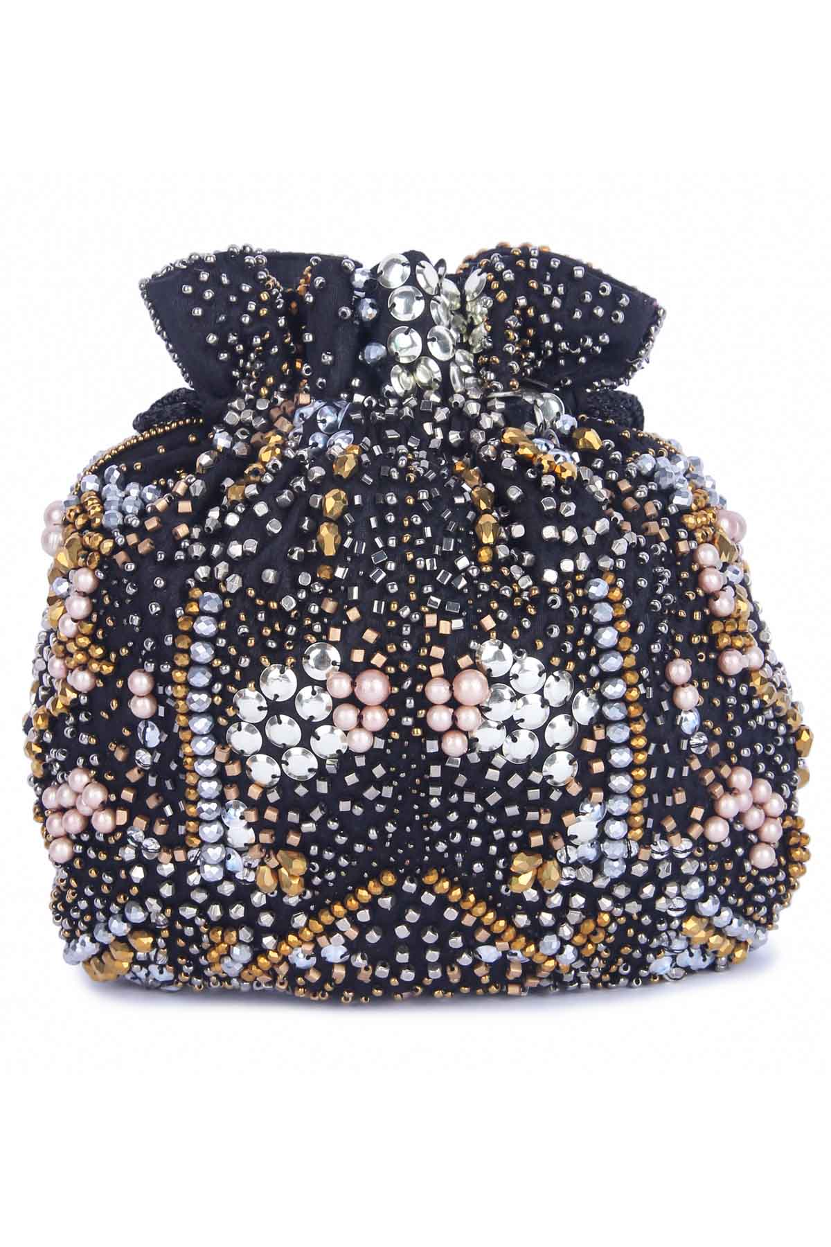 Multicolor Raw Silk Beads Potli