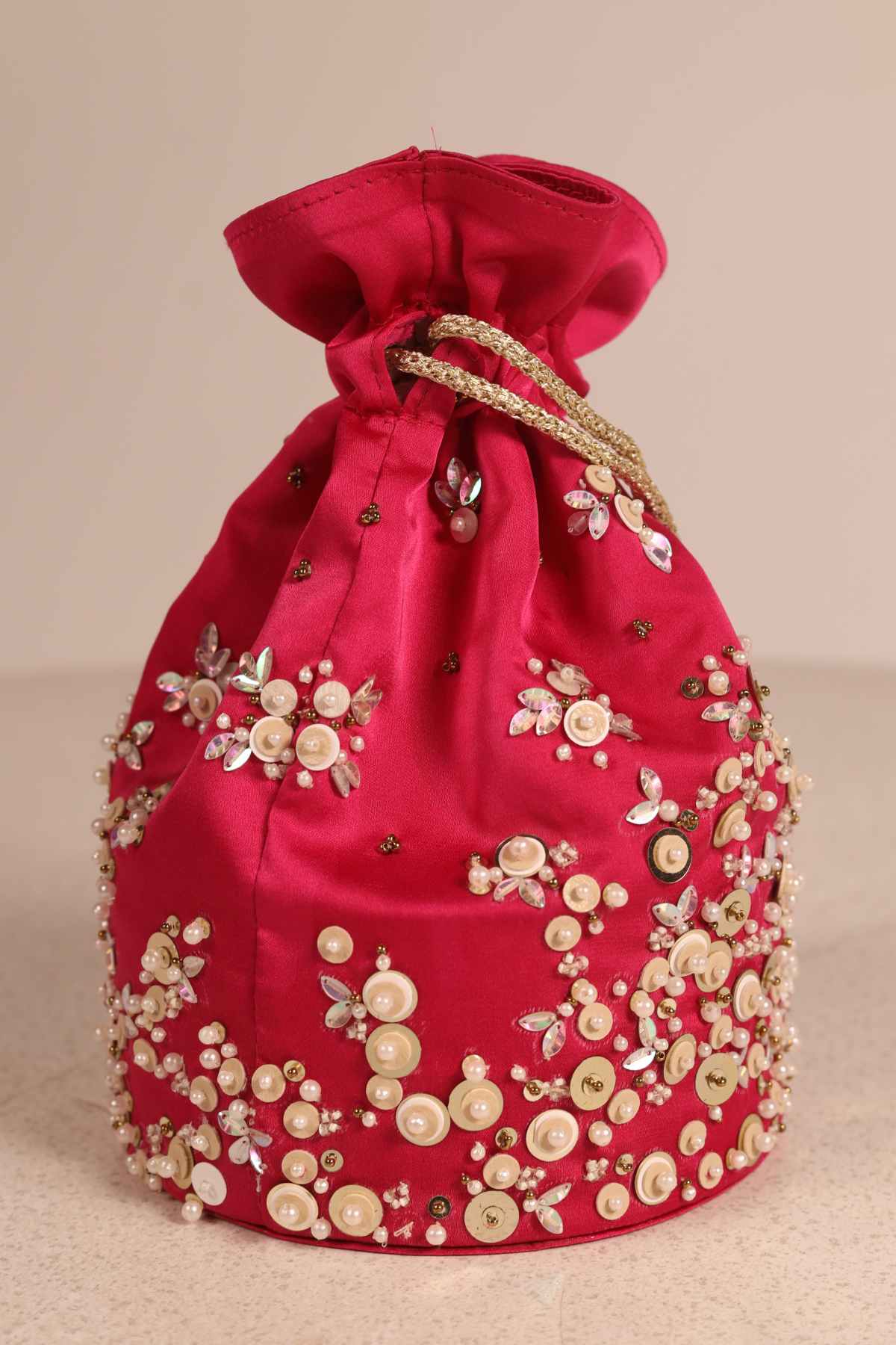 Hand Embroidered Pink Potli