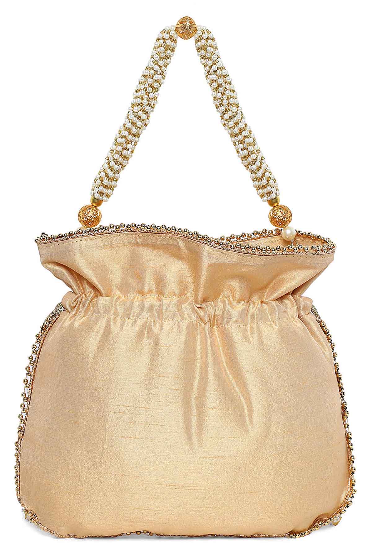 Gold Raw Silk Embroidered Potli