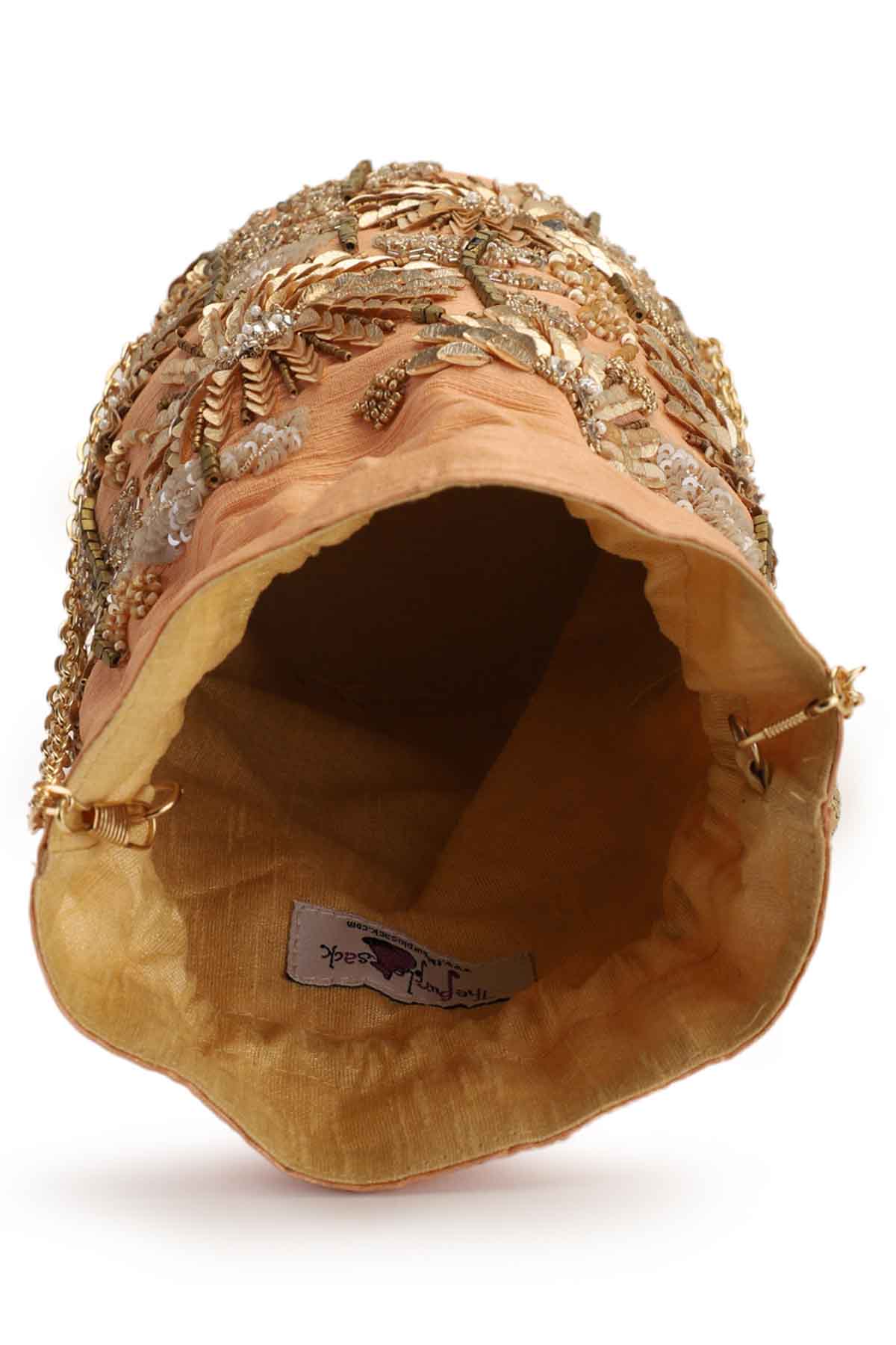 Peach Hand Embroidered Potli