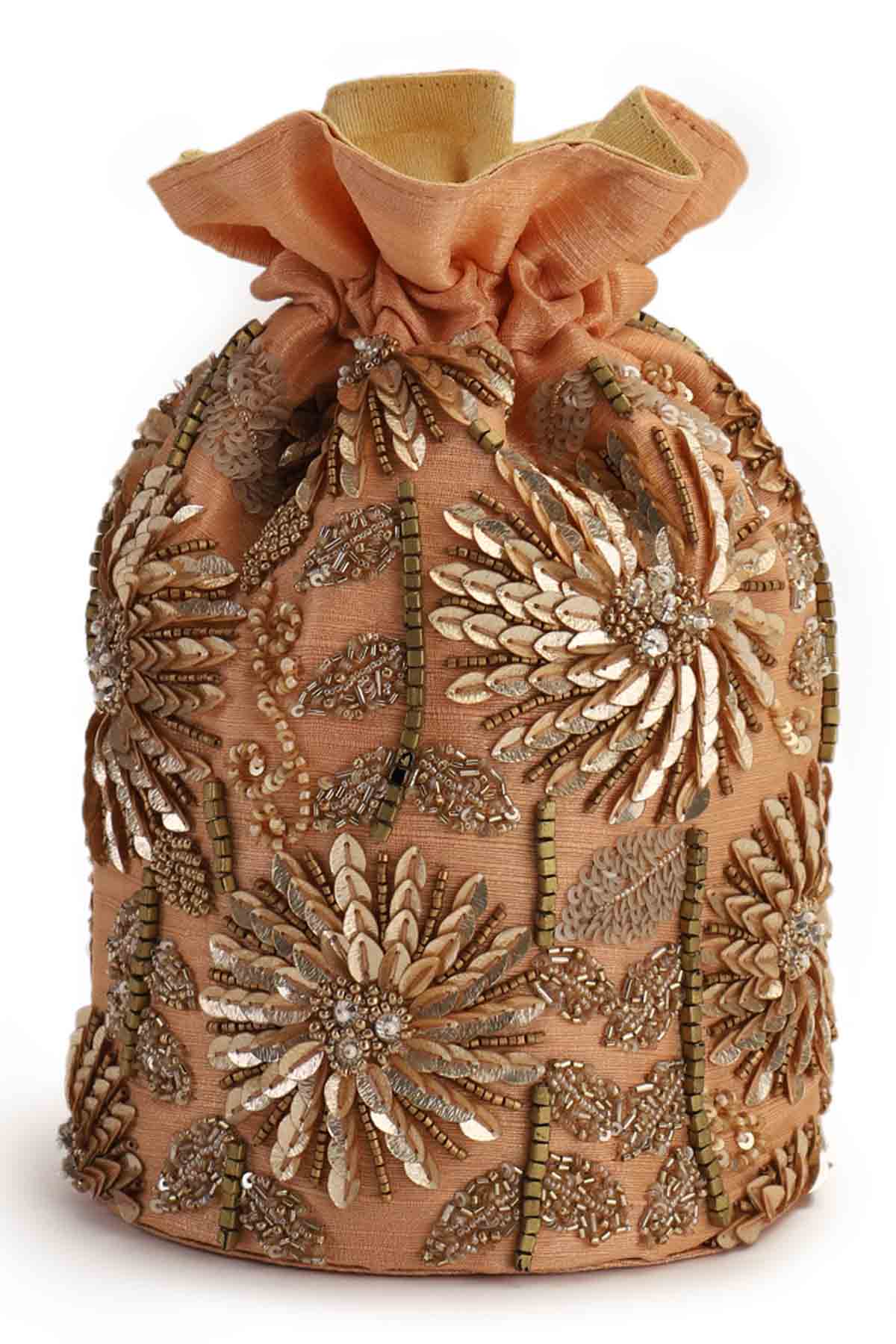 Peach Hand Embroidered Potli