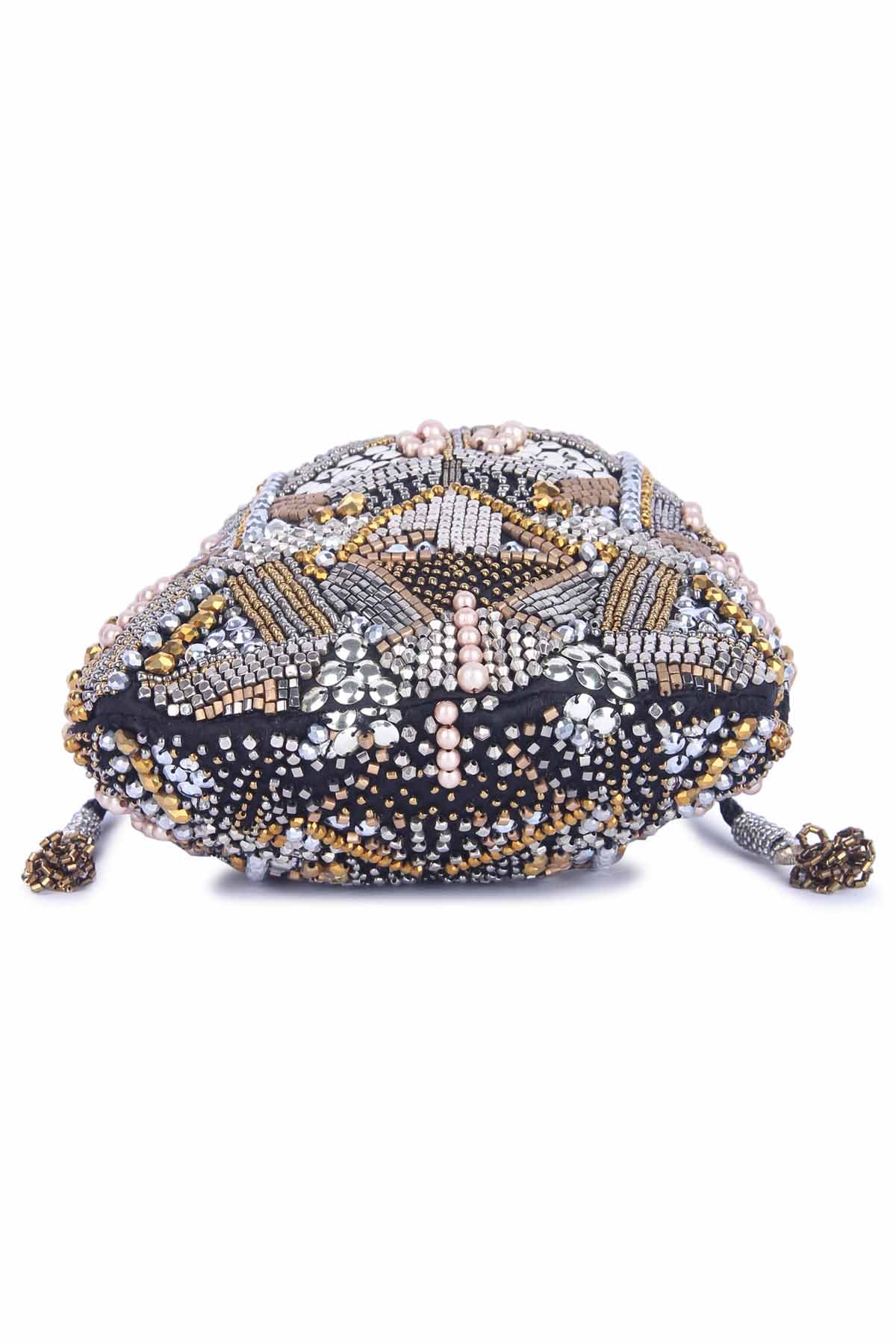 Multicolor Raw Silk Beads Potli