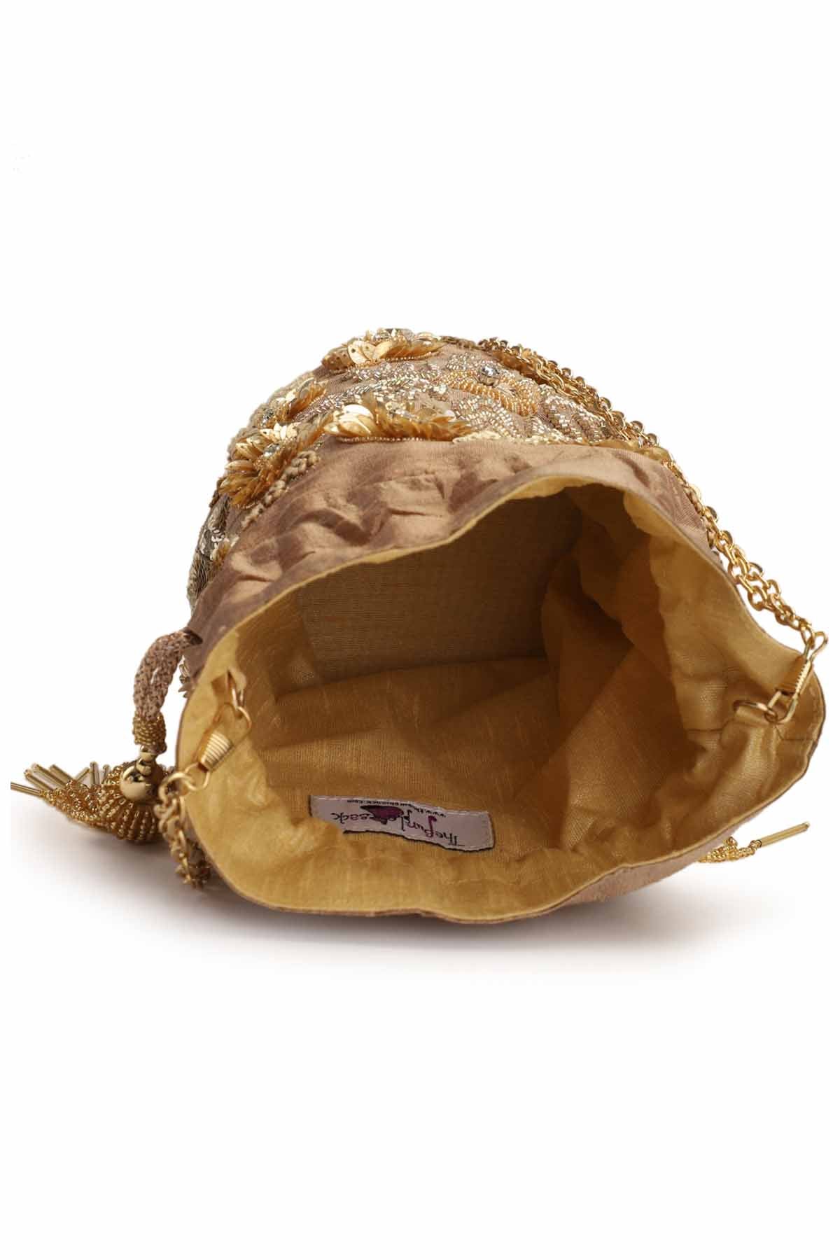 Gold Hand Embroidered Potli