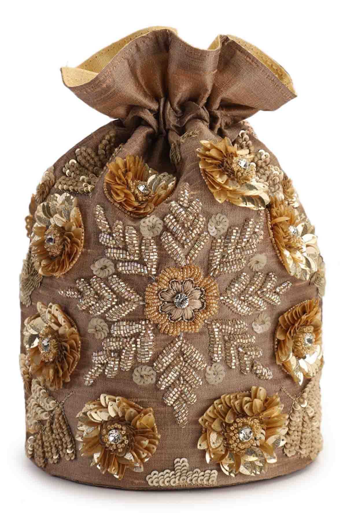 Gold Hand Embroidered Potli