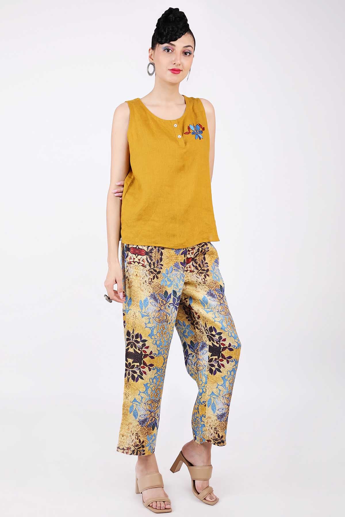 Mustard Embroidered Floral Top