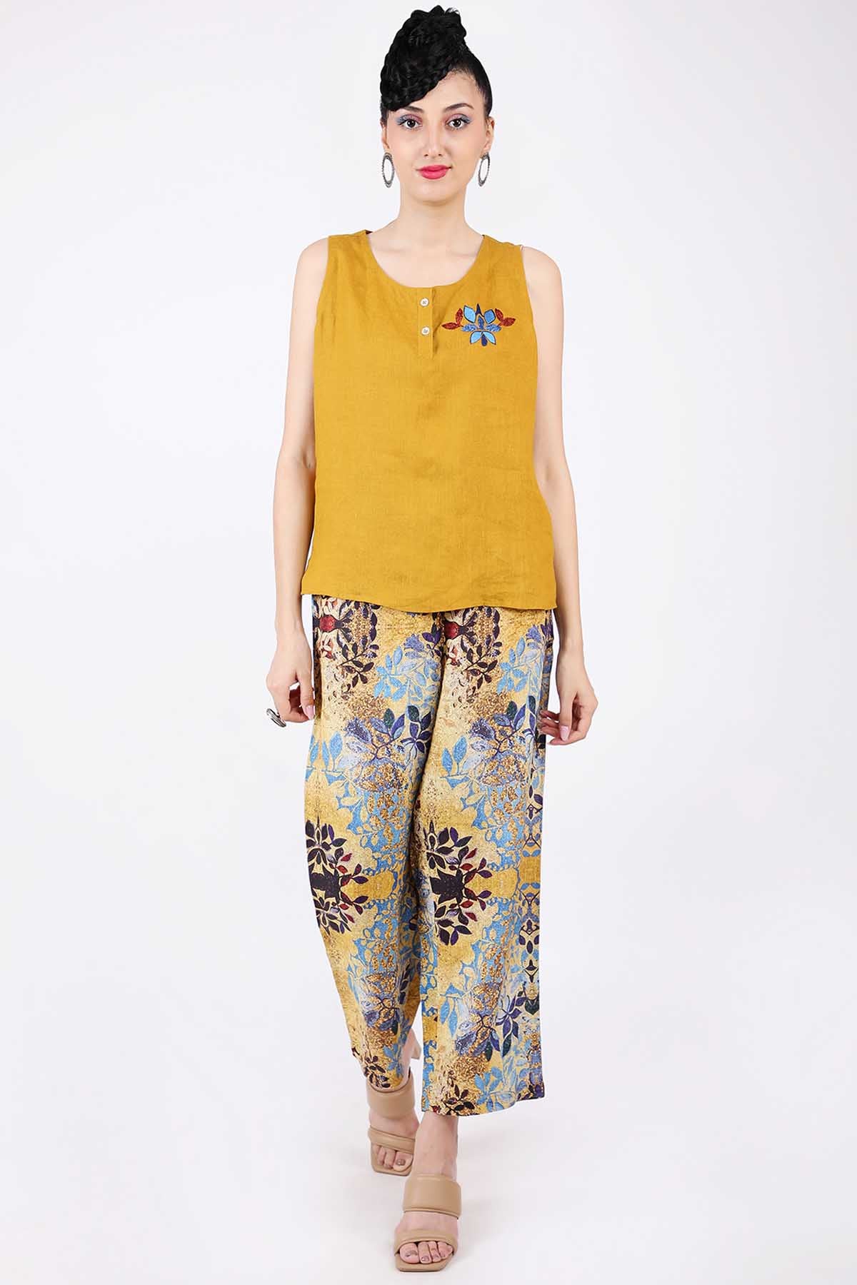 Mustard Embroidered Floral Top
