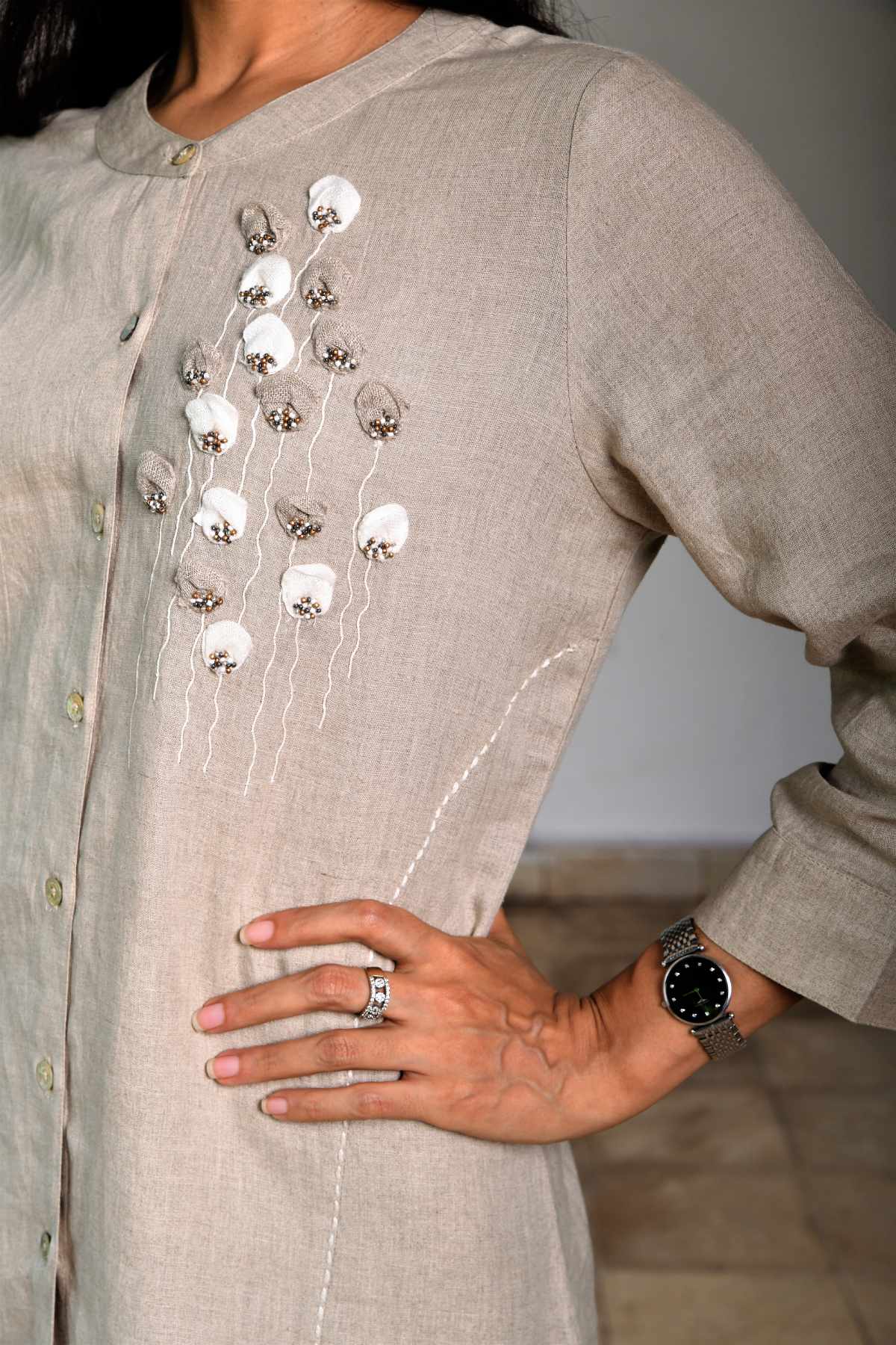 Beige Hand Embroidered Tunic
